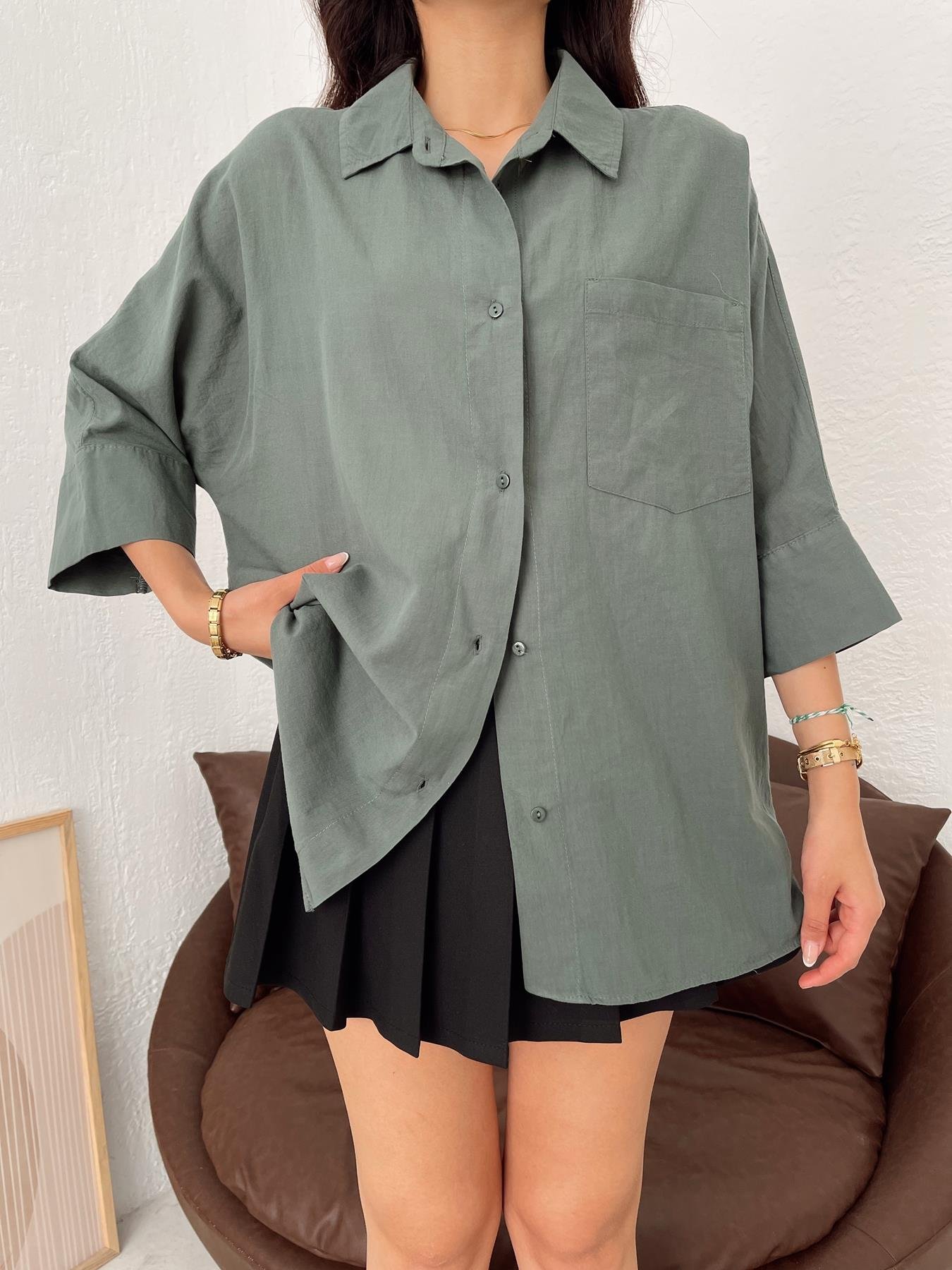 Yarasa Kol Vual Gömlek PETROL