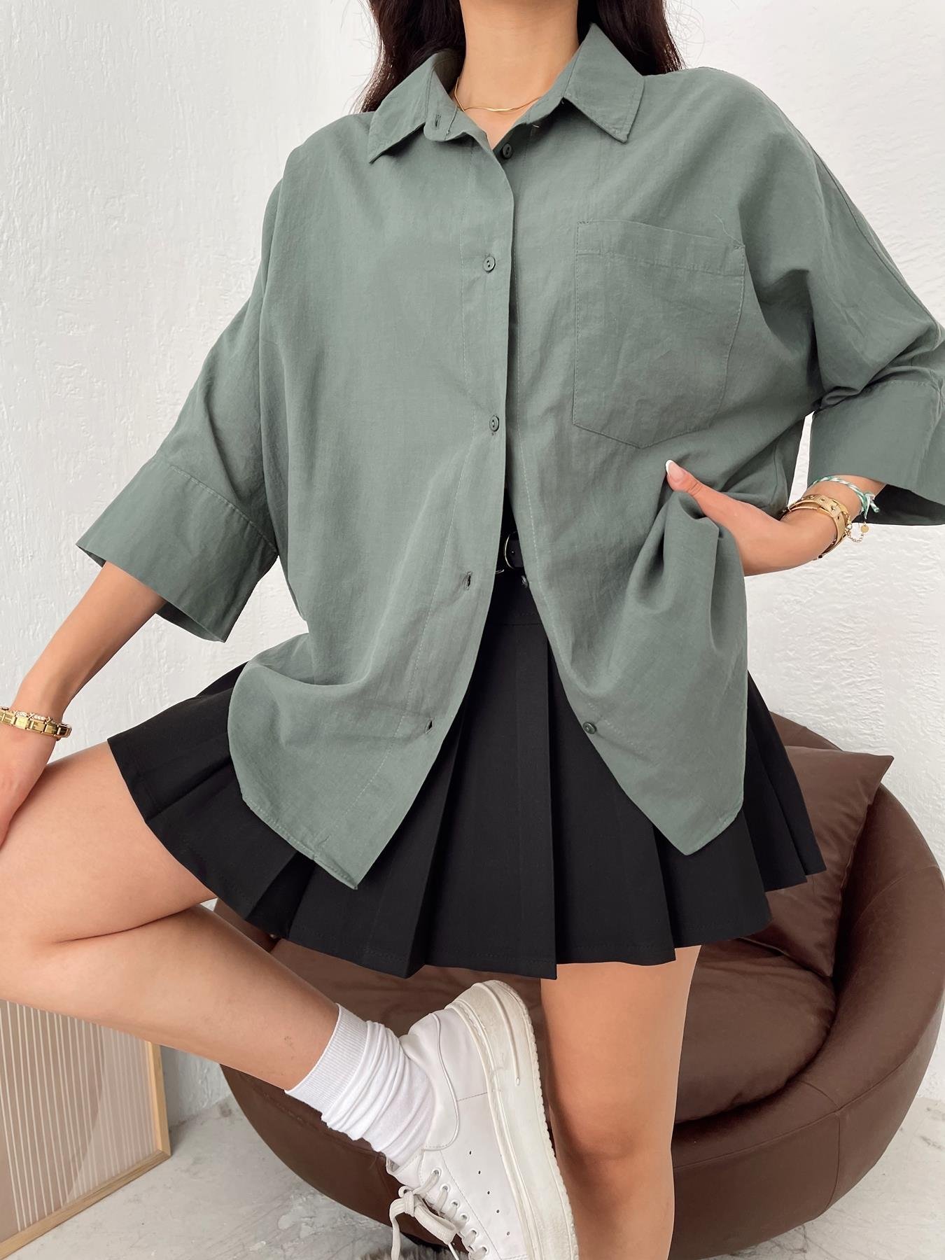 Yarasa Kol Vual Gömlek PETROL