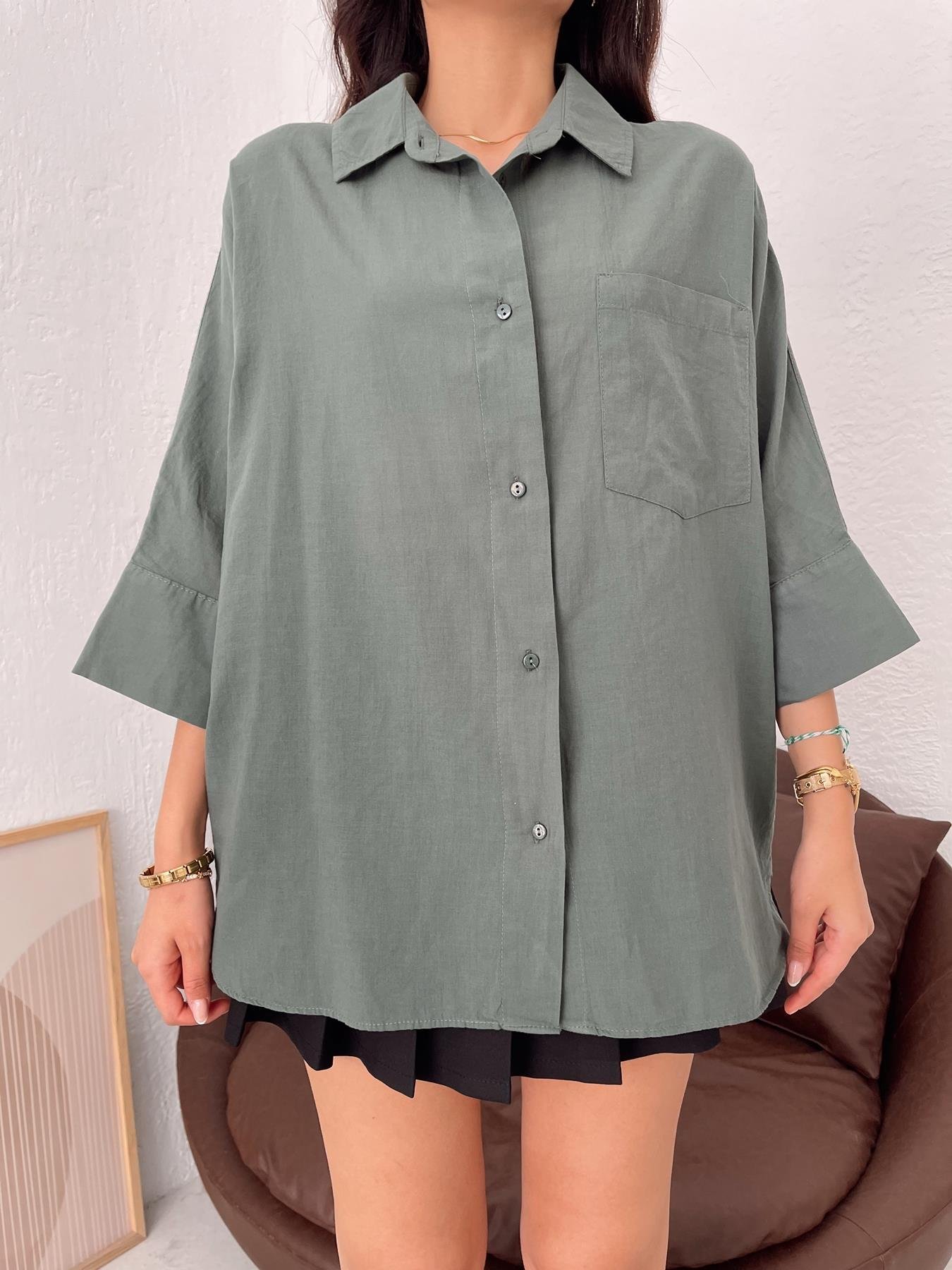 Yarasa Kol Vual Gömlek PETROL