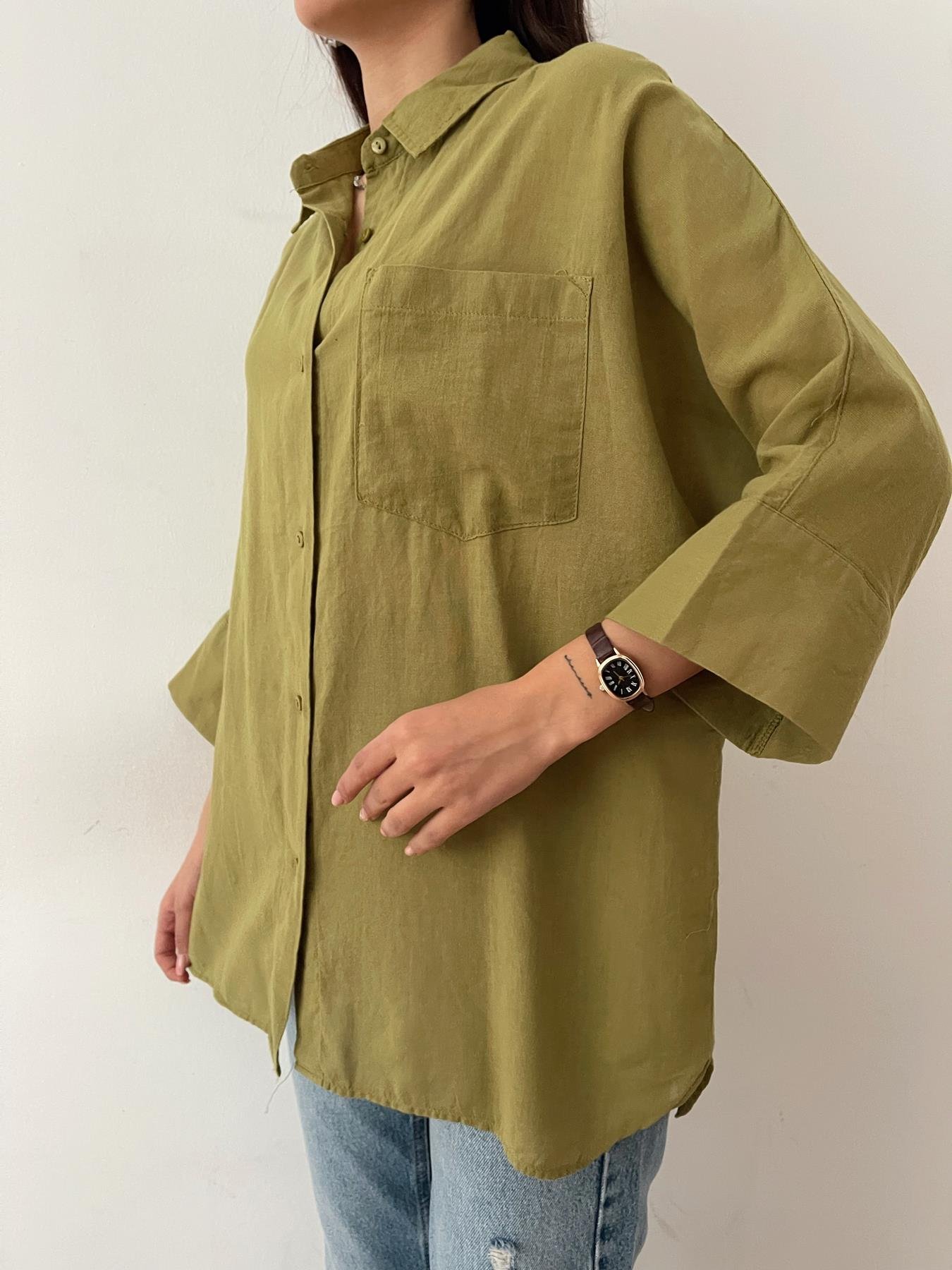 Yarasa Kol Vual Gömlek YAĞ YEŞİLİ