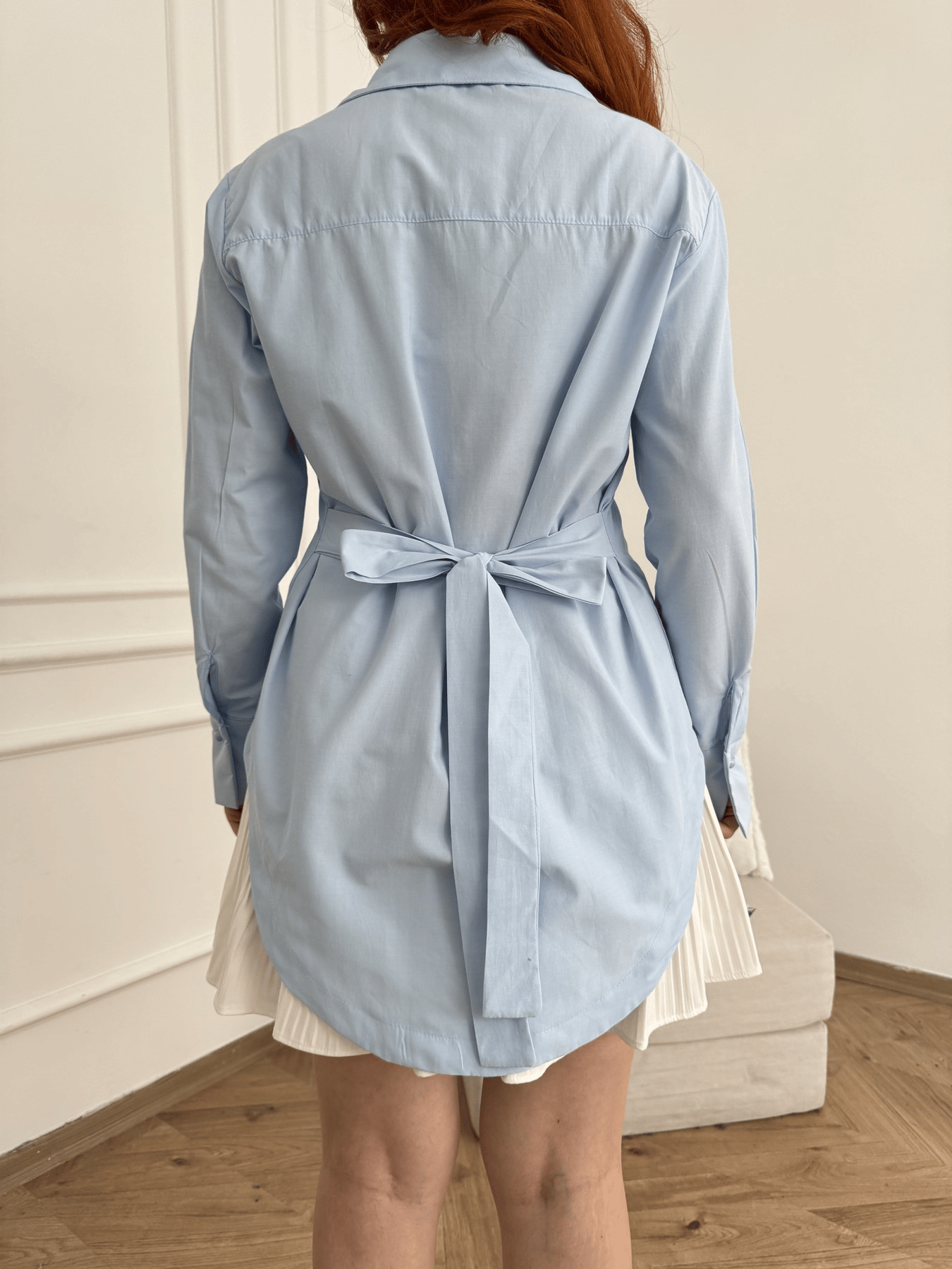 Yarım Düğmeli Oversize Poplin Gömlek Mavi