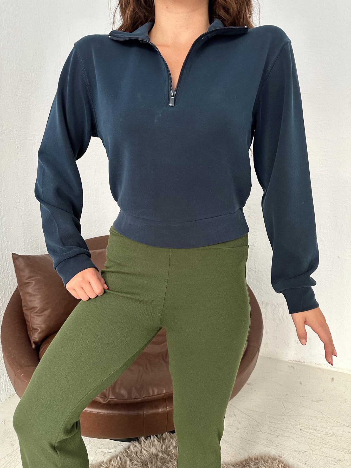Yarım Fermuarlı Crop Sweatshirt LACİVERT