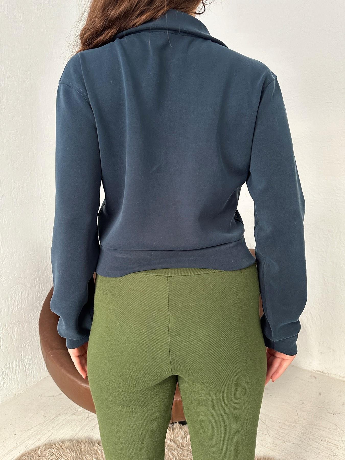 Yarım Fermuarlı Crop Sweatshirt LACİVERT