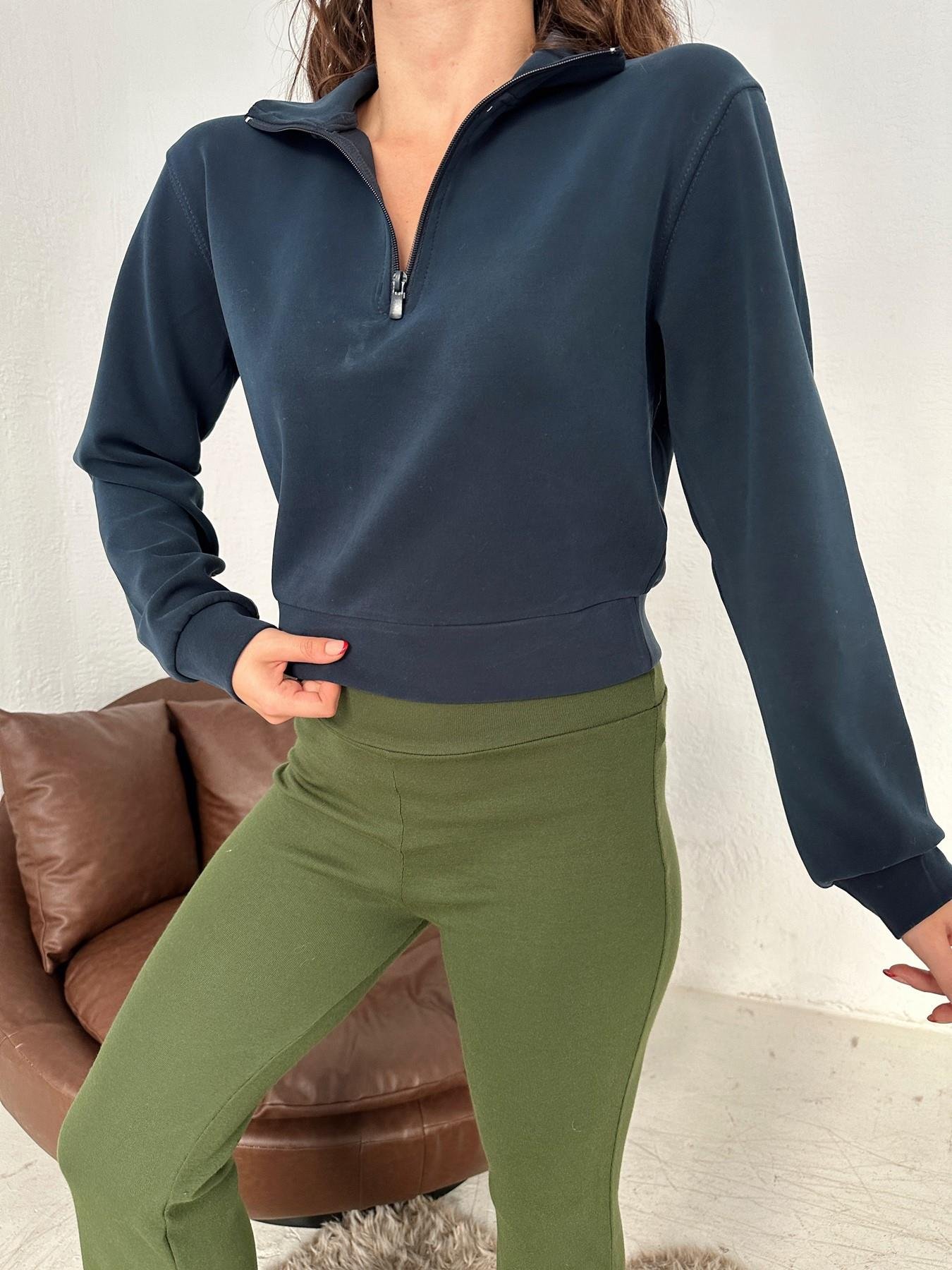 Yarım Fermuarlı Crop Sweatshirt LACİVERT