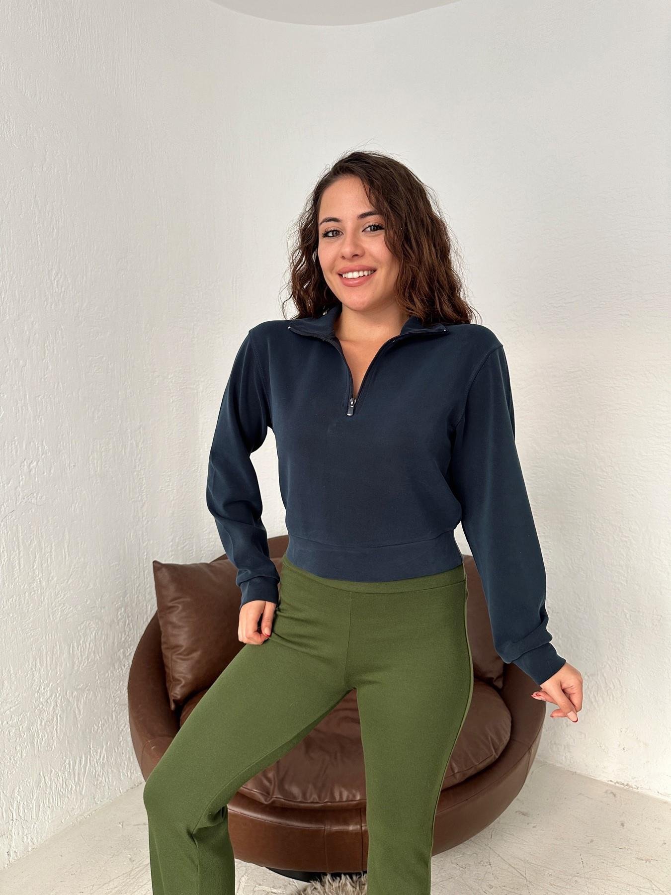 Yarım Fermuarlı Crop Sweatshirt LACİVERT