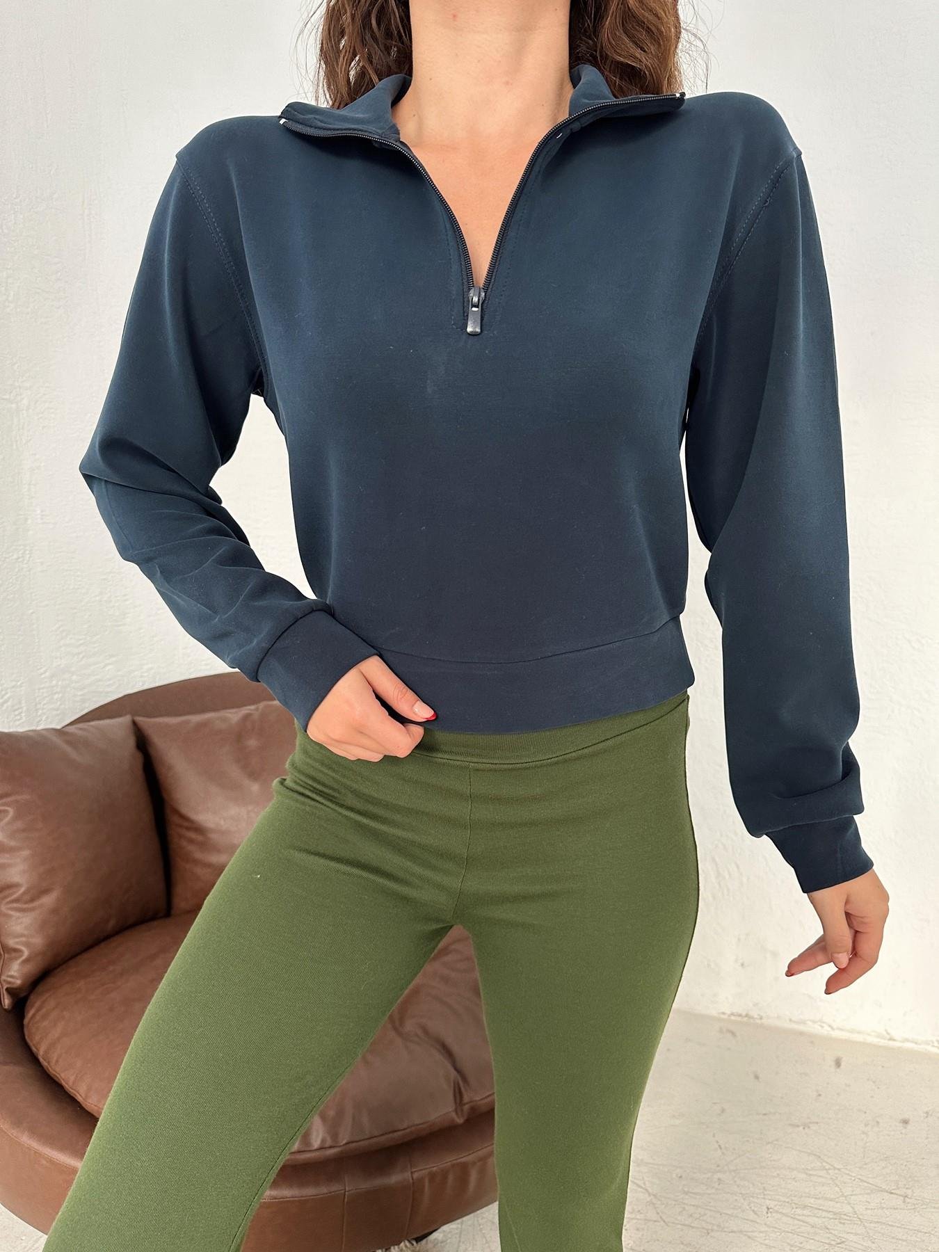 Yarım Fermuarlı Crop Sweatshirt LACİVERT