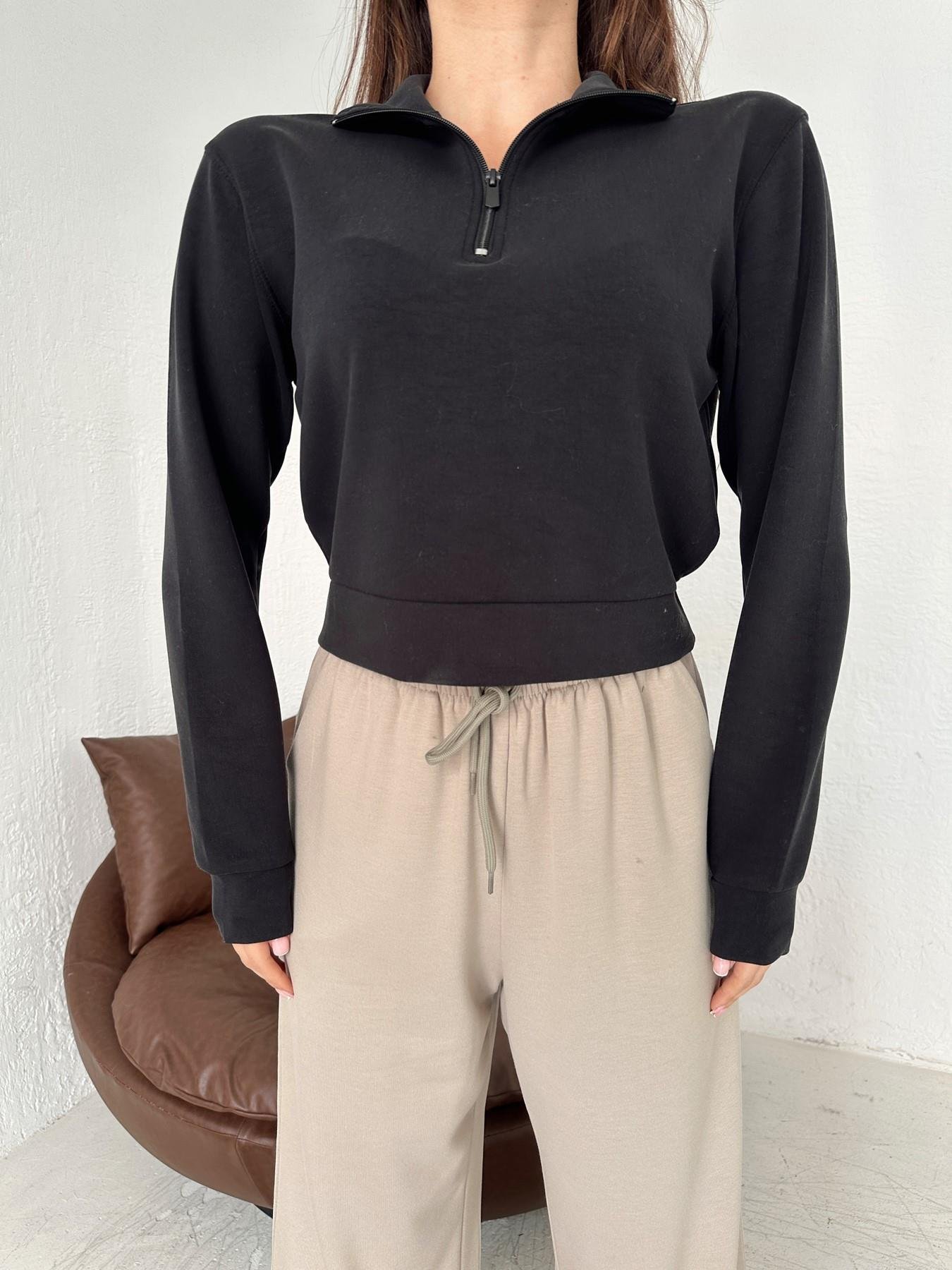 Yarım Fermuarlı Crop Sweatshirt SİYAH