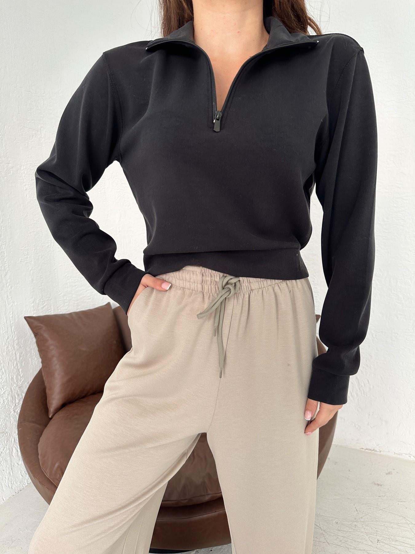 Yarım Fermuarlı Crop Sweatshirt SİYAH