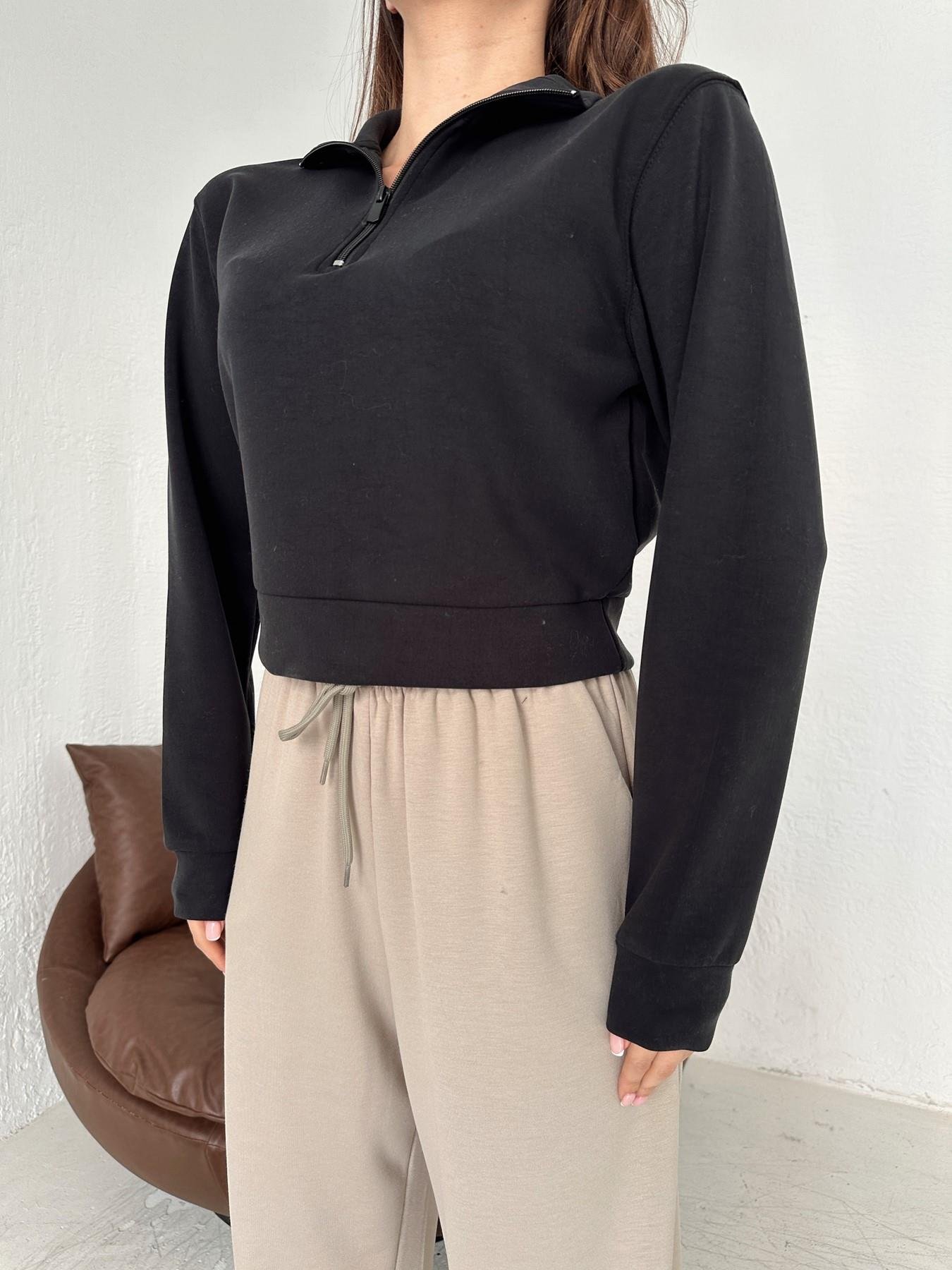 Yarım Fermuarlı Crop Sweatshirt SİYAH