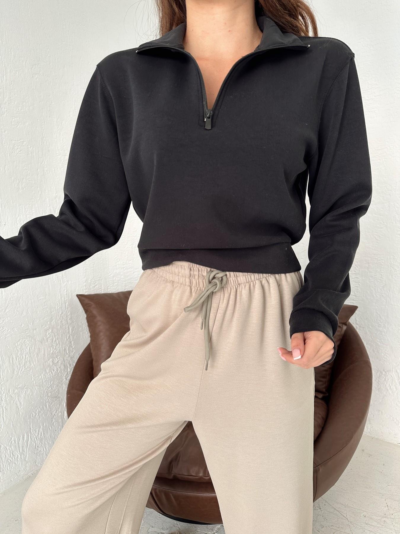 Yarım Fermuarlı Crop Sweatshirt SİYAH