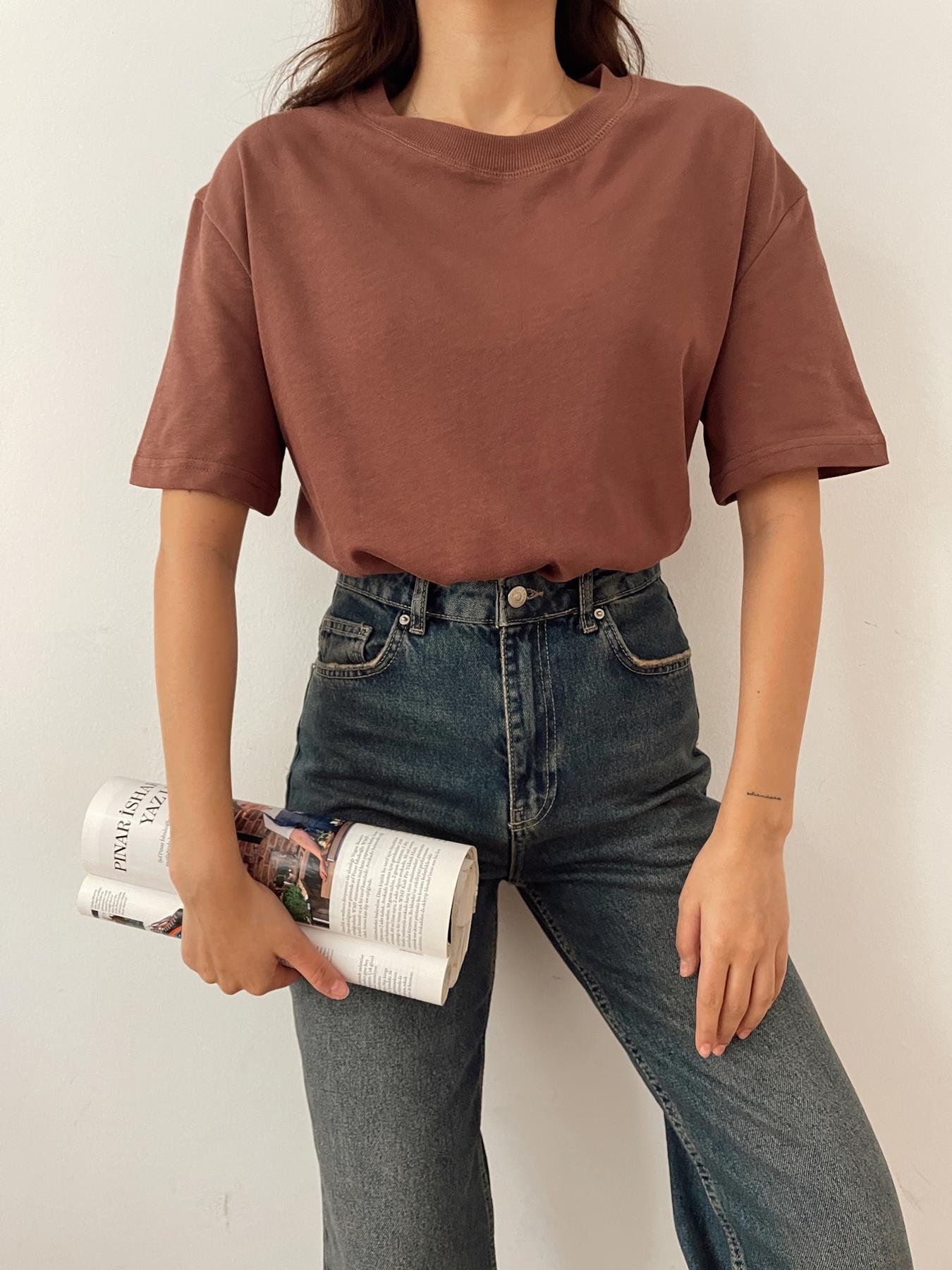 Yarım Kol Tişört KAHVE