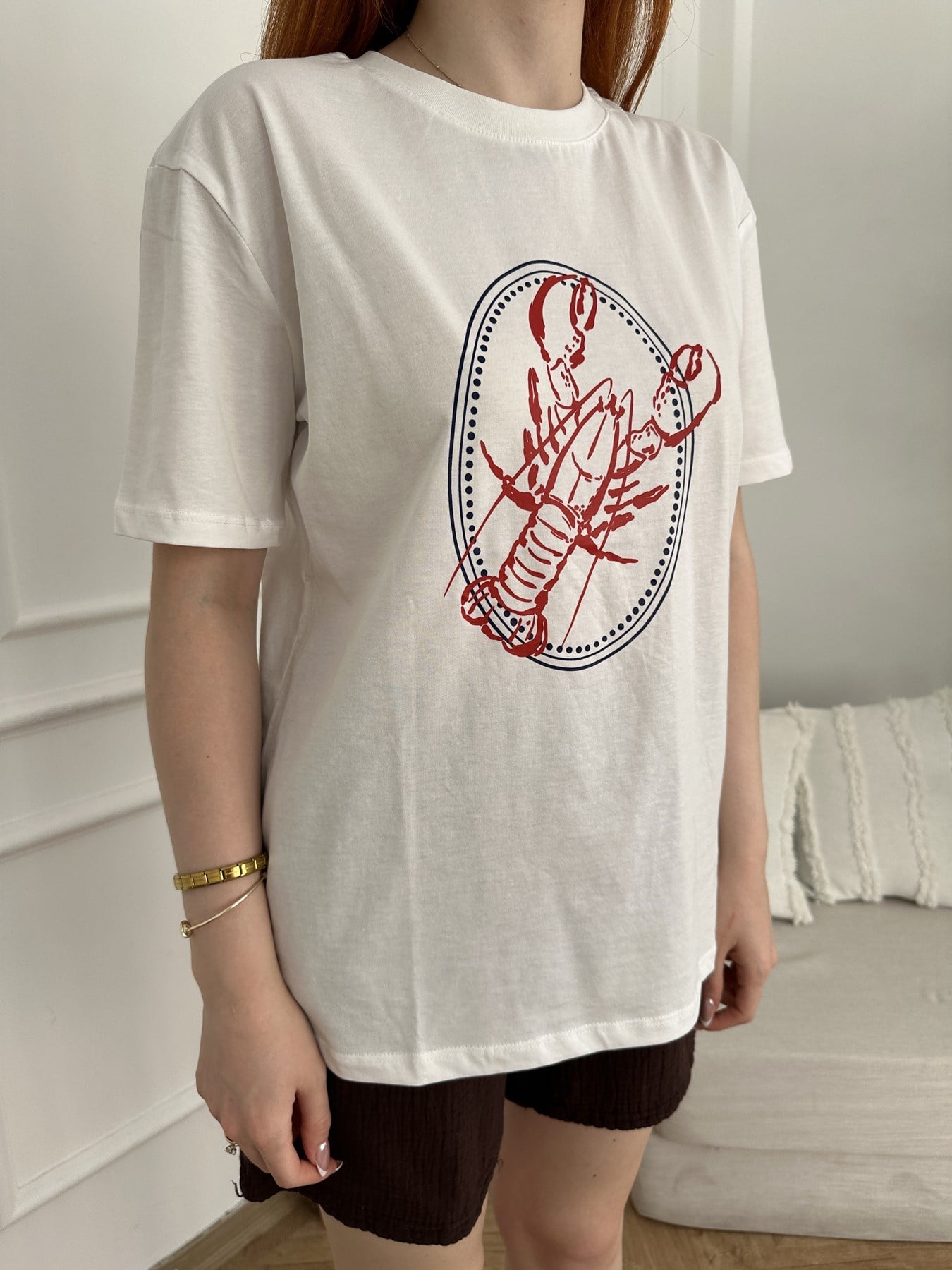Yengeç Baskılı T-shirt Ekru