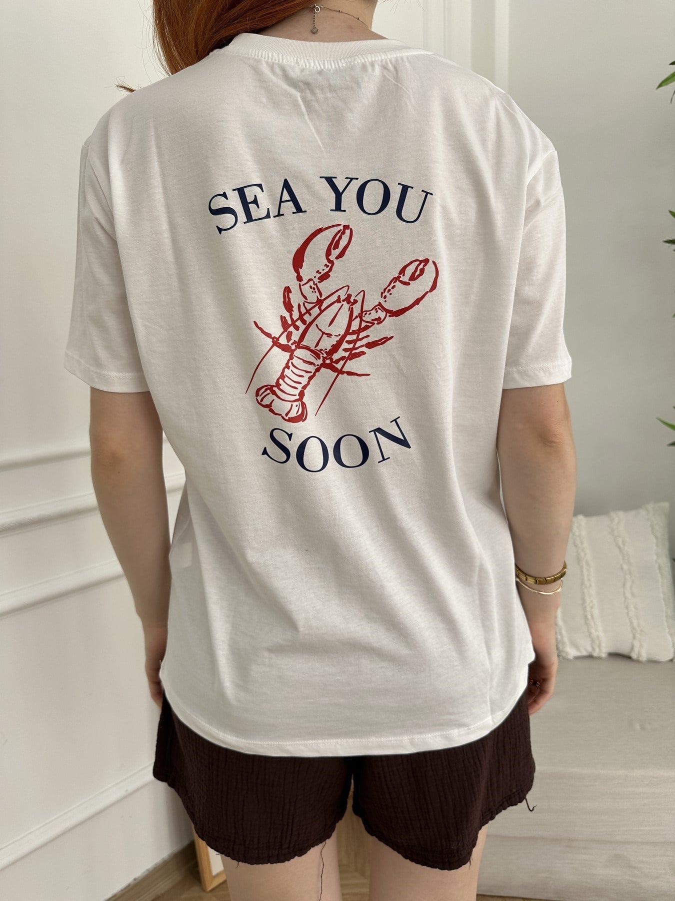 Yengeç Baskılı T-shirt Ekru