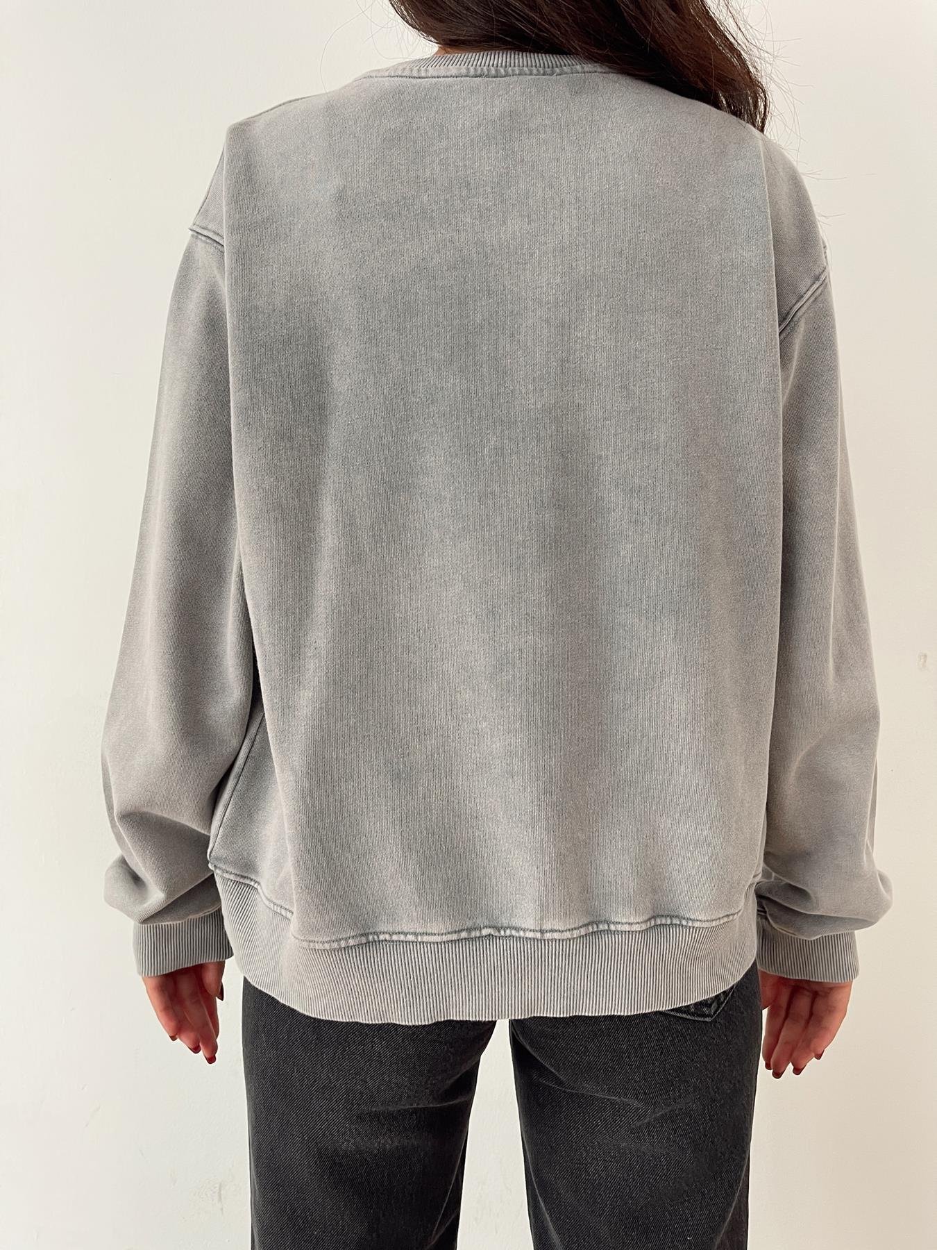 Yıkamalı Bisiklet Yaka Sweatshırt GRİ