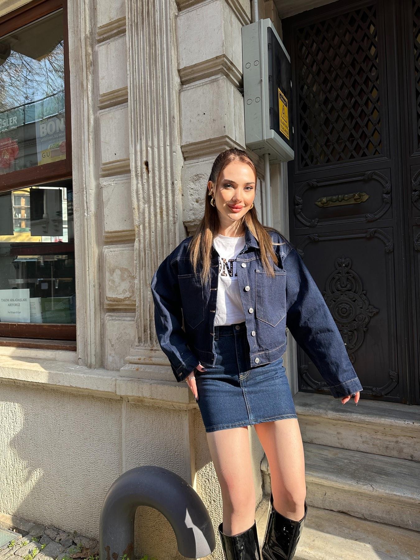 Yıkamalı Mini Etek LACİVERT