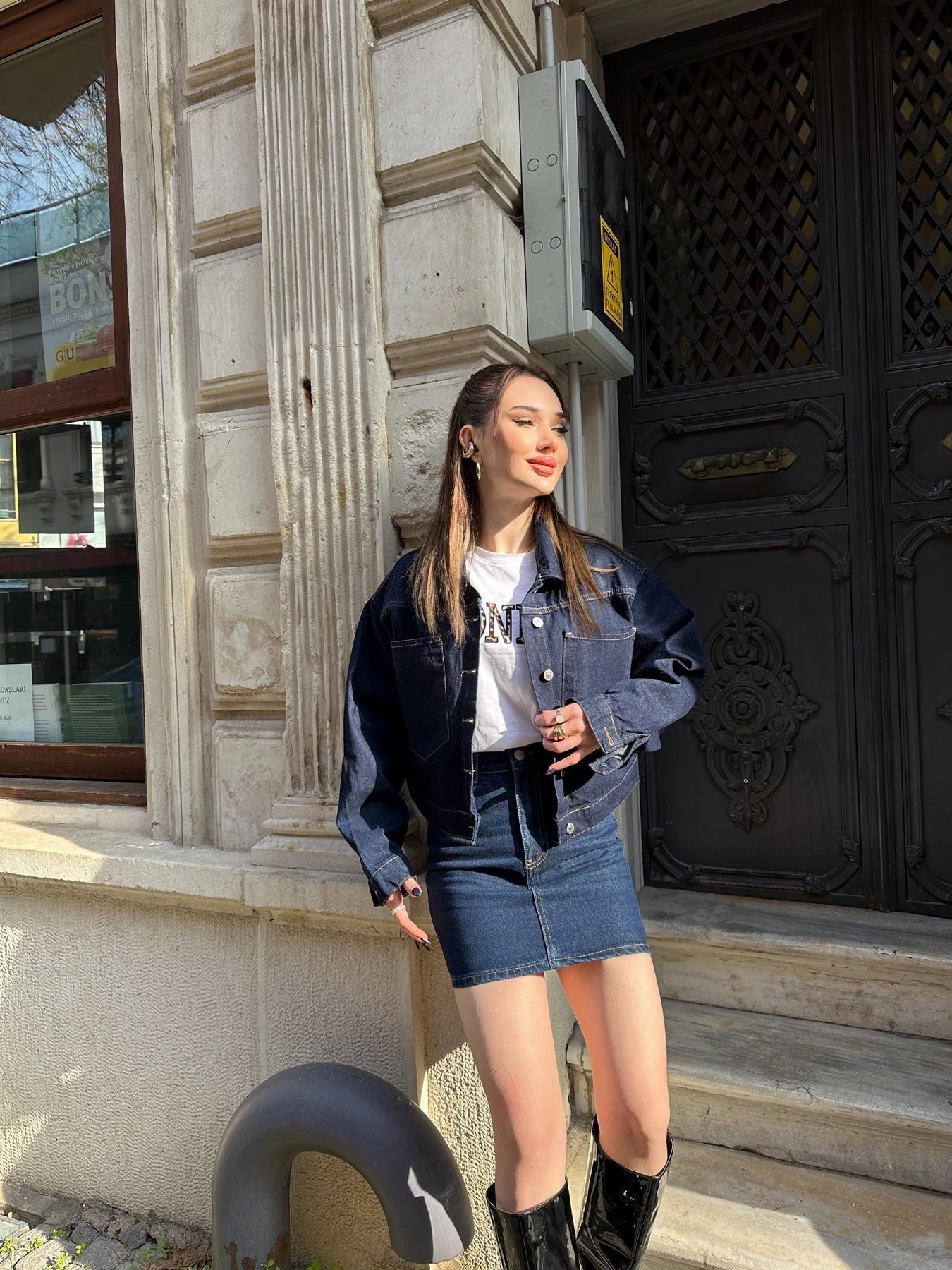 Yıkamalı Mini Etek LACİVERT