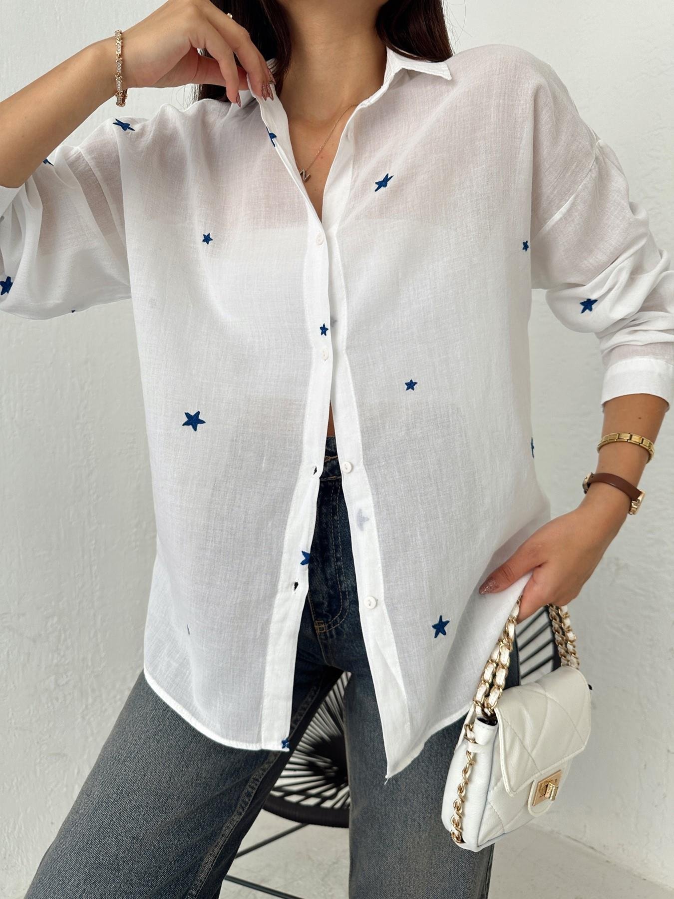 Yıldız Nakışlı Gömlek BEYAZ