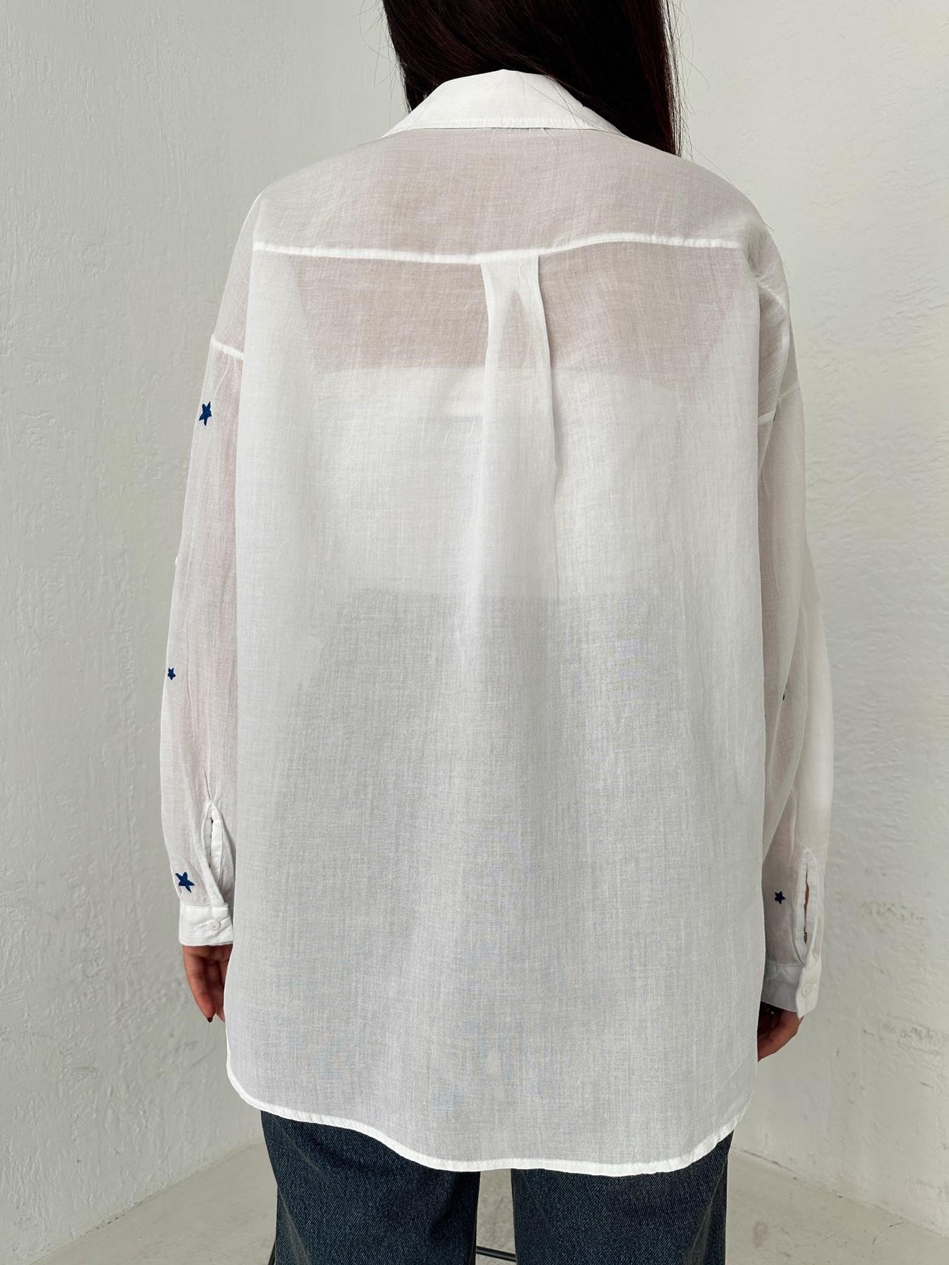 Yıldız Nakışlı Gömlek BEYAZ