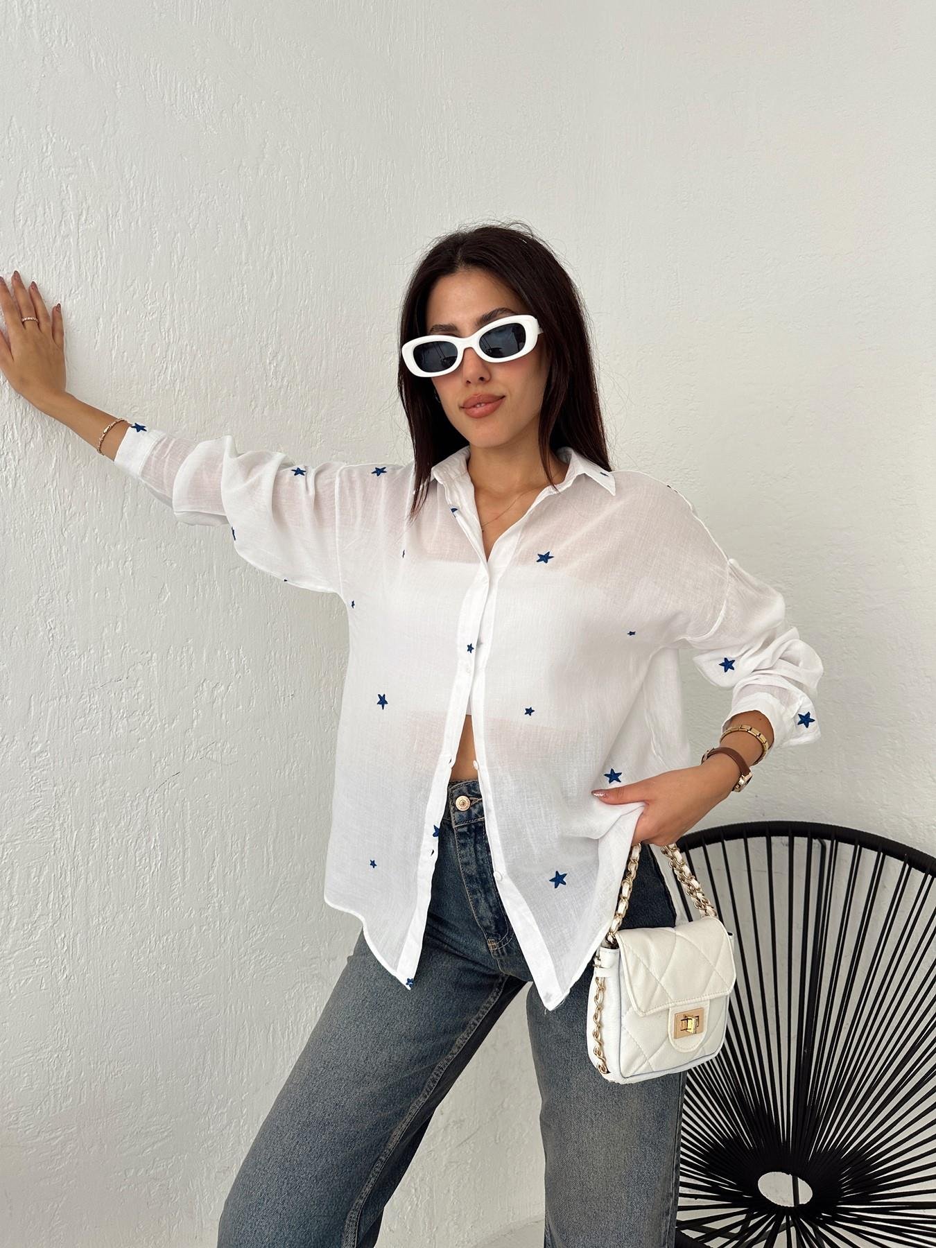 Yıldız Nakışlı Gömlek BEYAZ