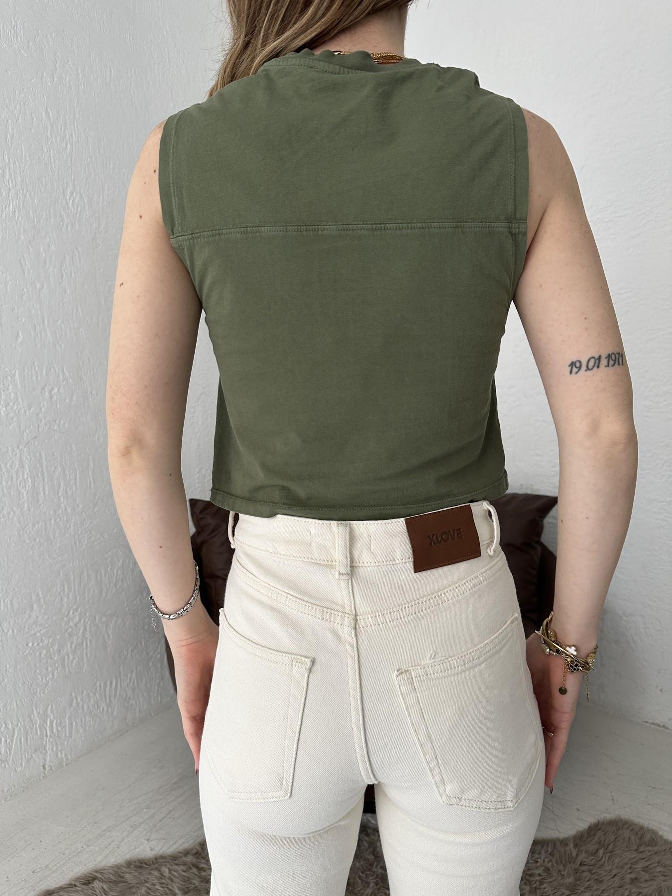 Yırtık Detay Bluz Haki