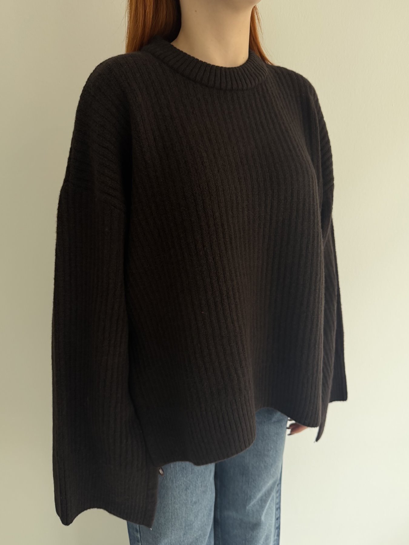 Yırtmaç Detay Oversize Triko Kahve