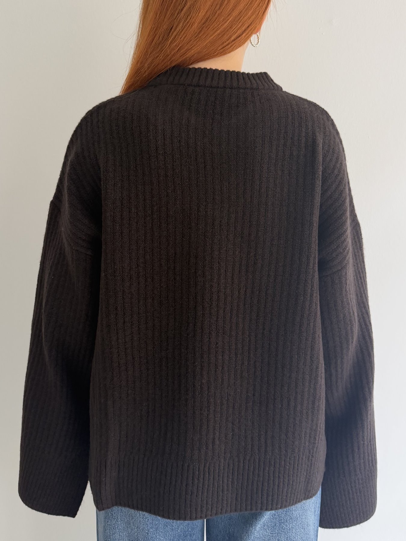 Yırtmaç Detay Oversize Triko Kahve