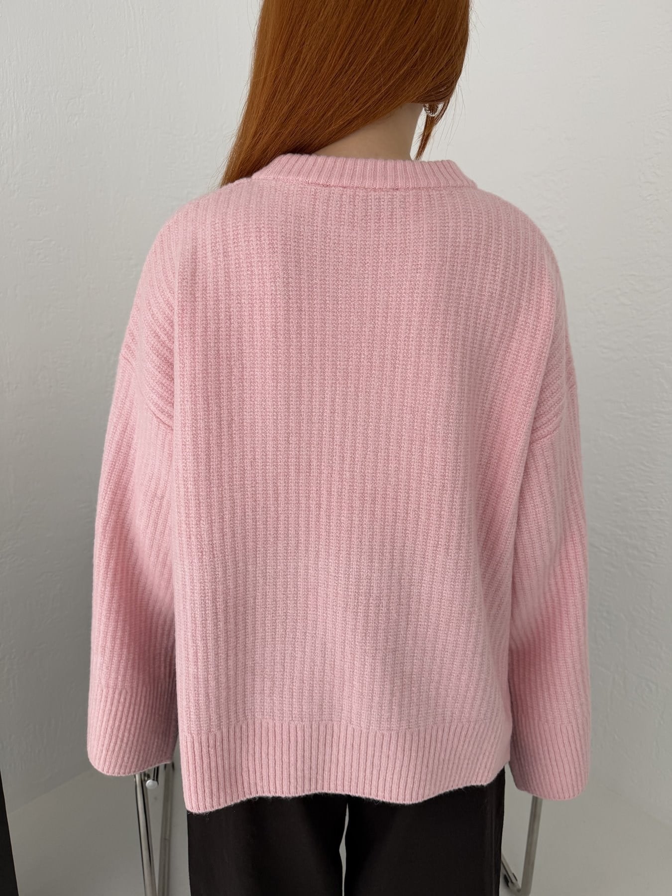 Yırtmaç Detay Oversize Triko Pembe