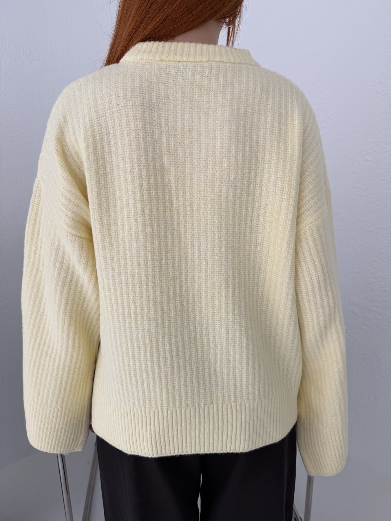 Yırtmaç Detay Oversize Triko Sarı