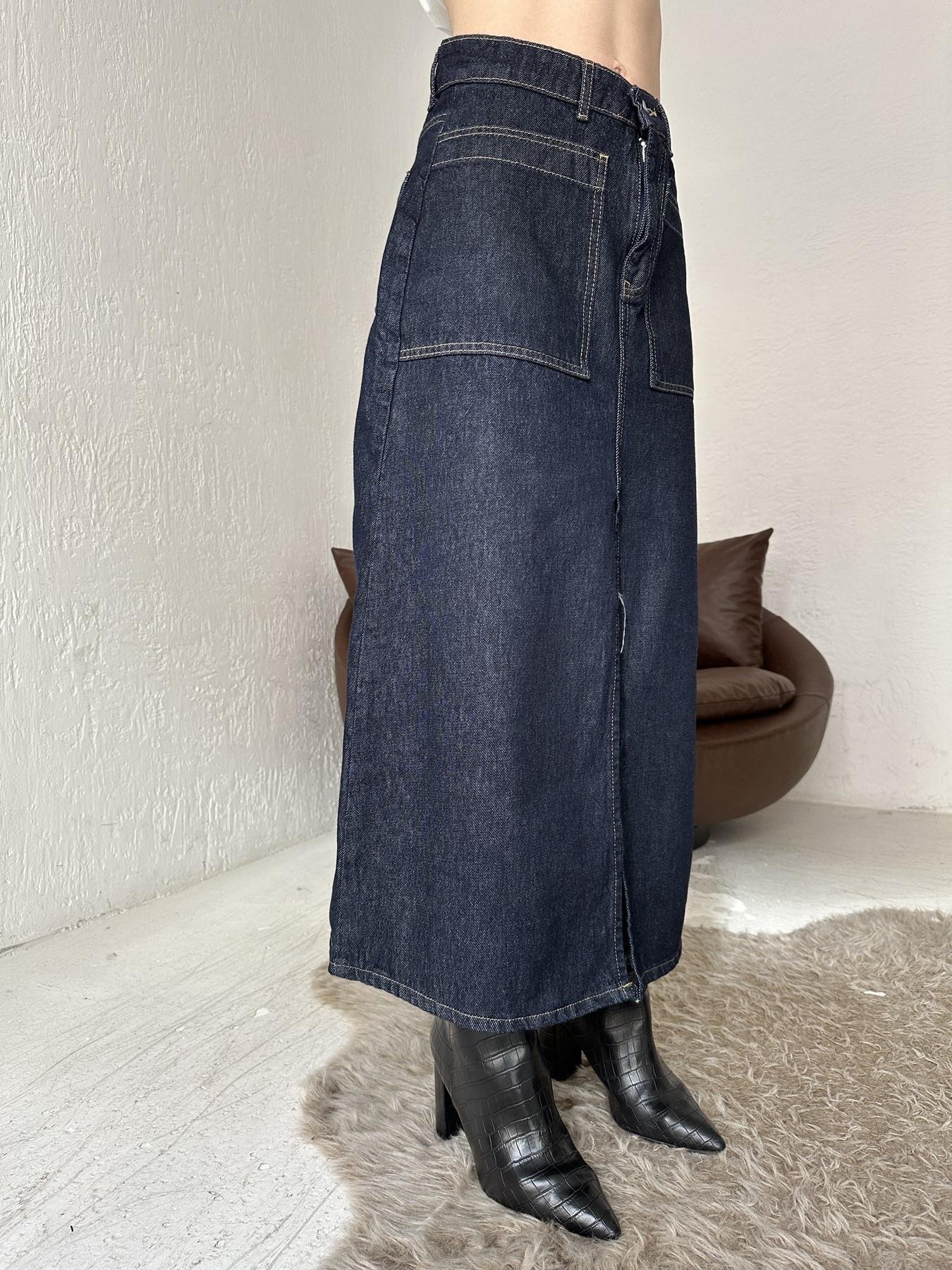 Yırtmaçlı Jean Etek LACİVERT