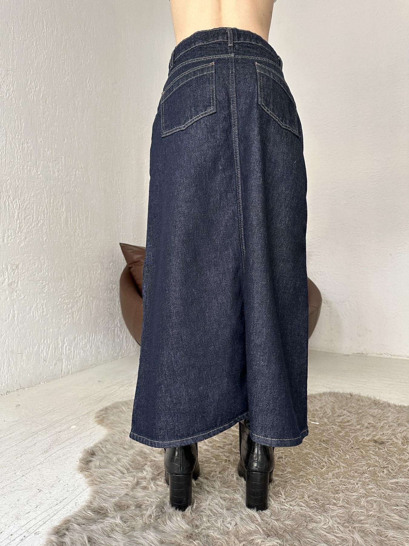 Yırtmaçlı Jean Etek LACİVERT