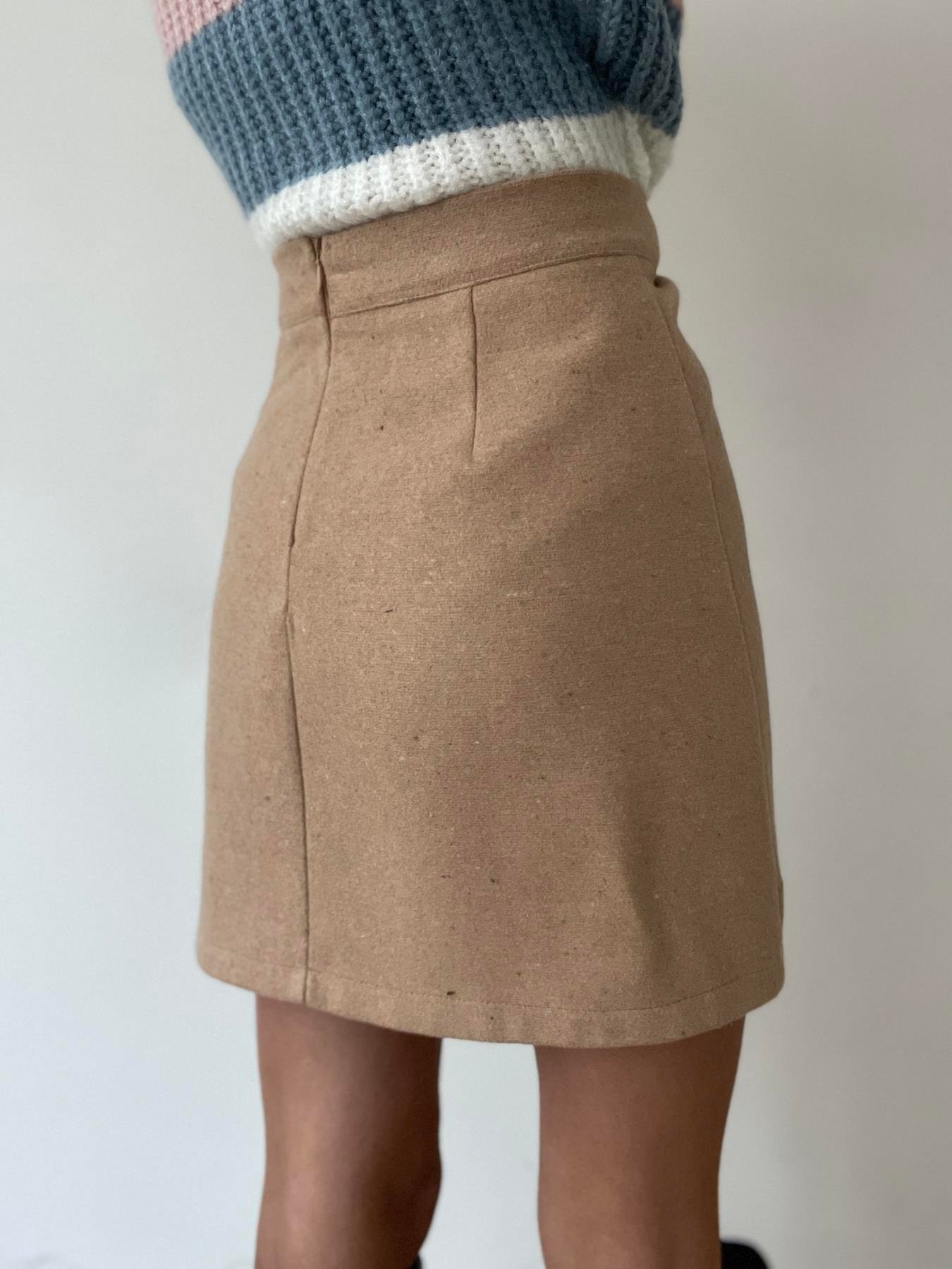 Yırtmaçlı Mini Kaşe Etek CAMEL