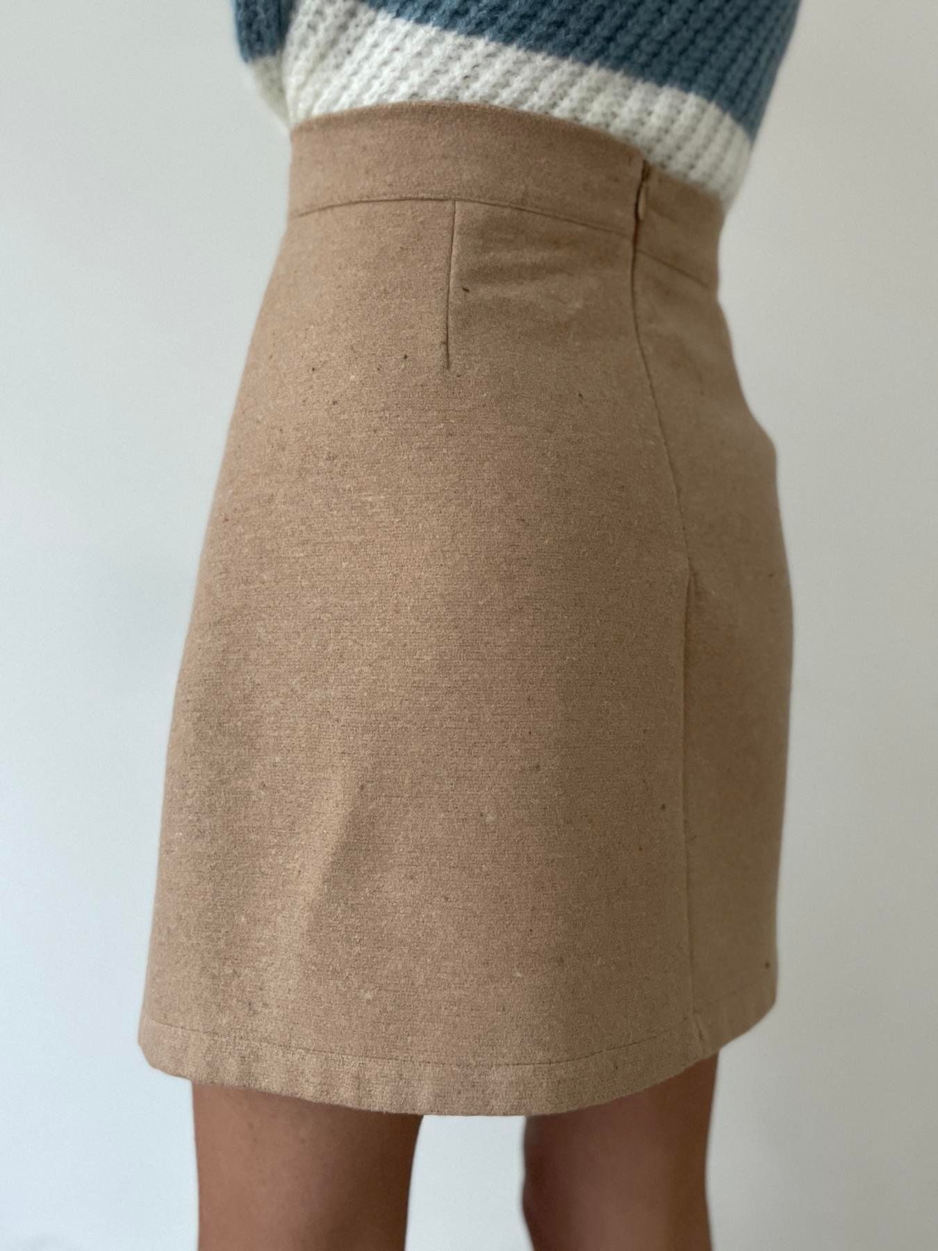 Yırtmaçlı Mini Kaşe Etek CAMEL