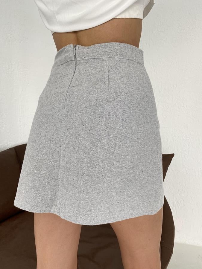 Yırtmaçlı Mini Kaşe Etek GRİ