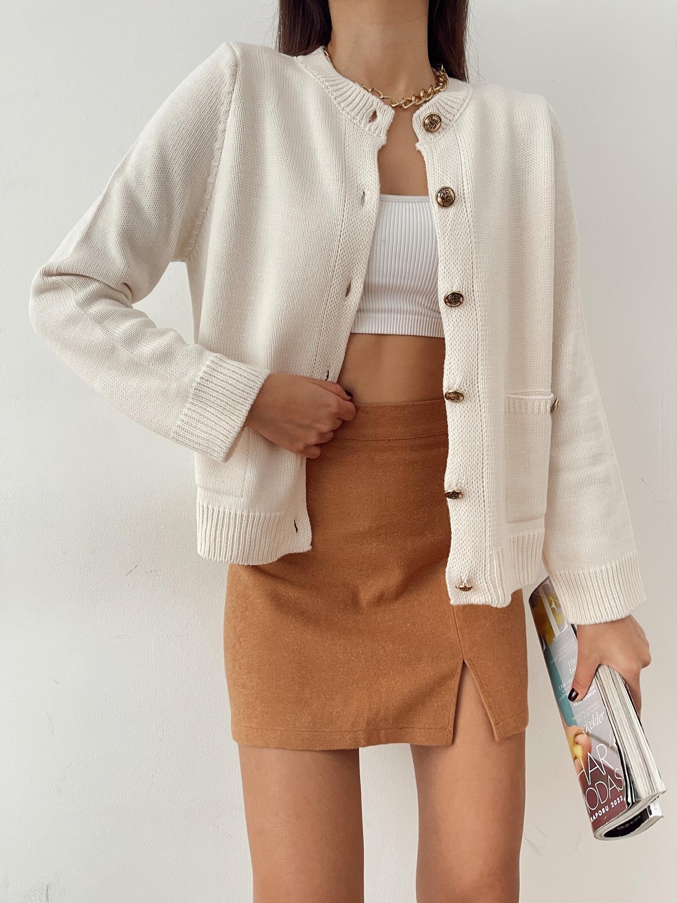 Yırtmaçlı Mini Kaşe Etek TARÇIN