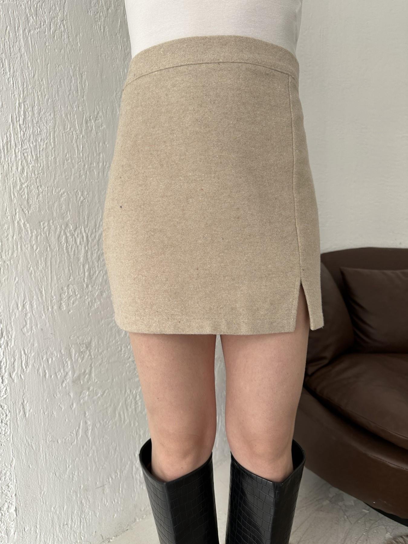 Yırtmaçlı Mini Kaşe Etek TAŞ