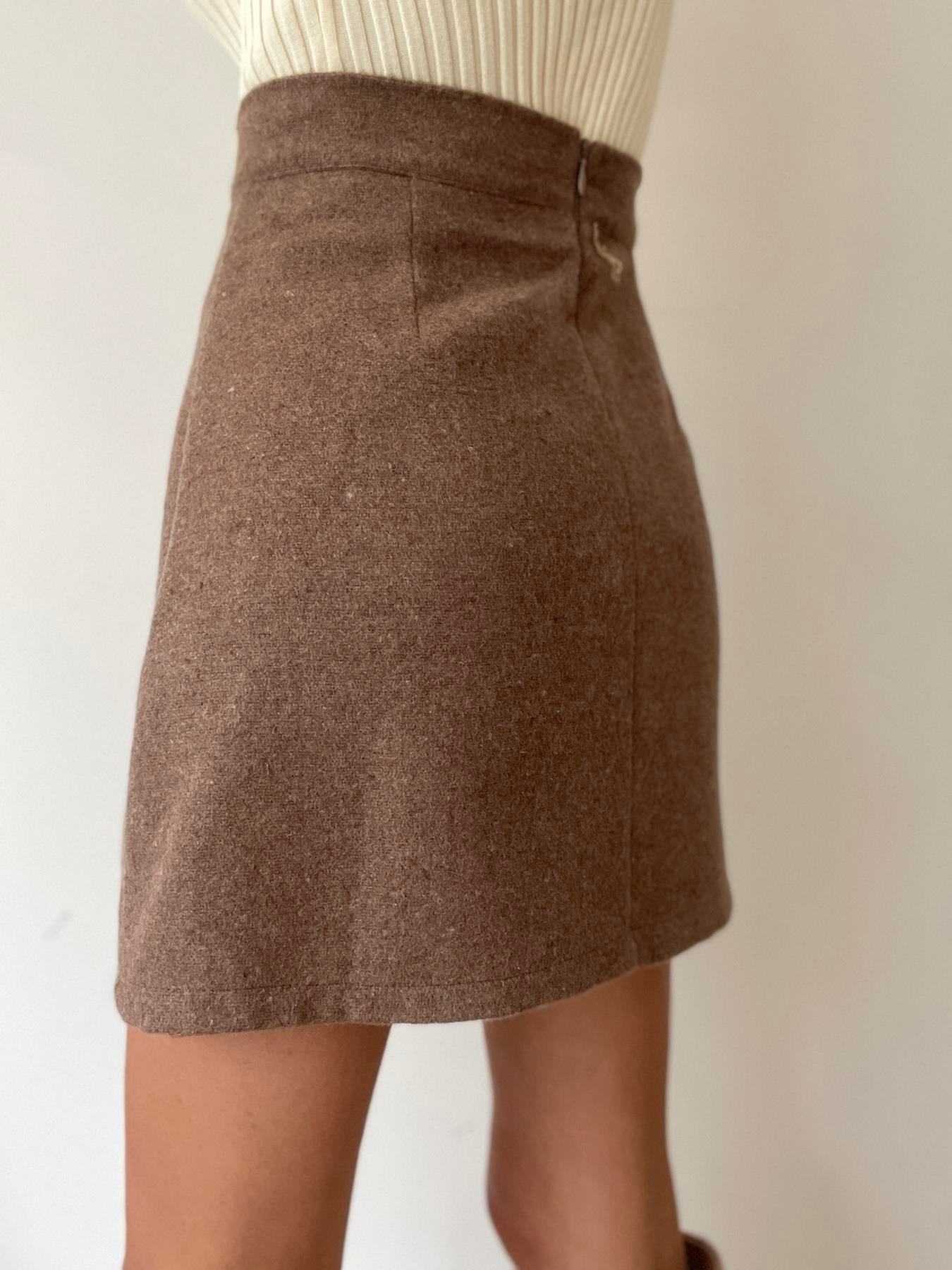 Yırtmaçlı Mini Kaşe Etek VİZON