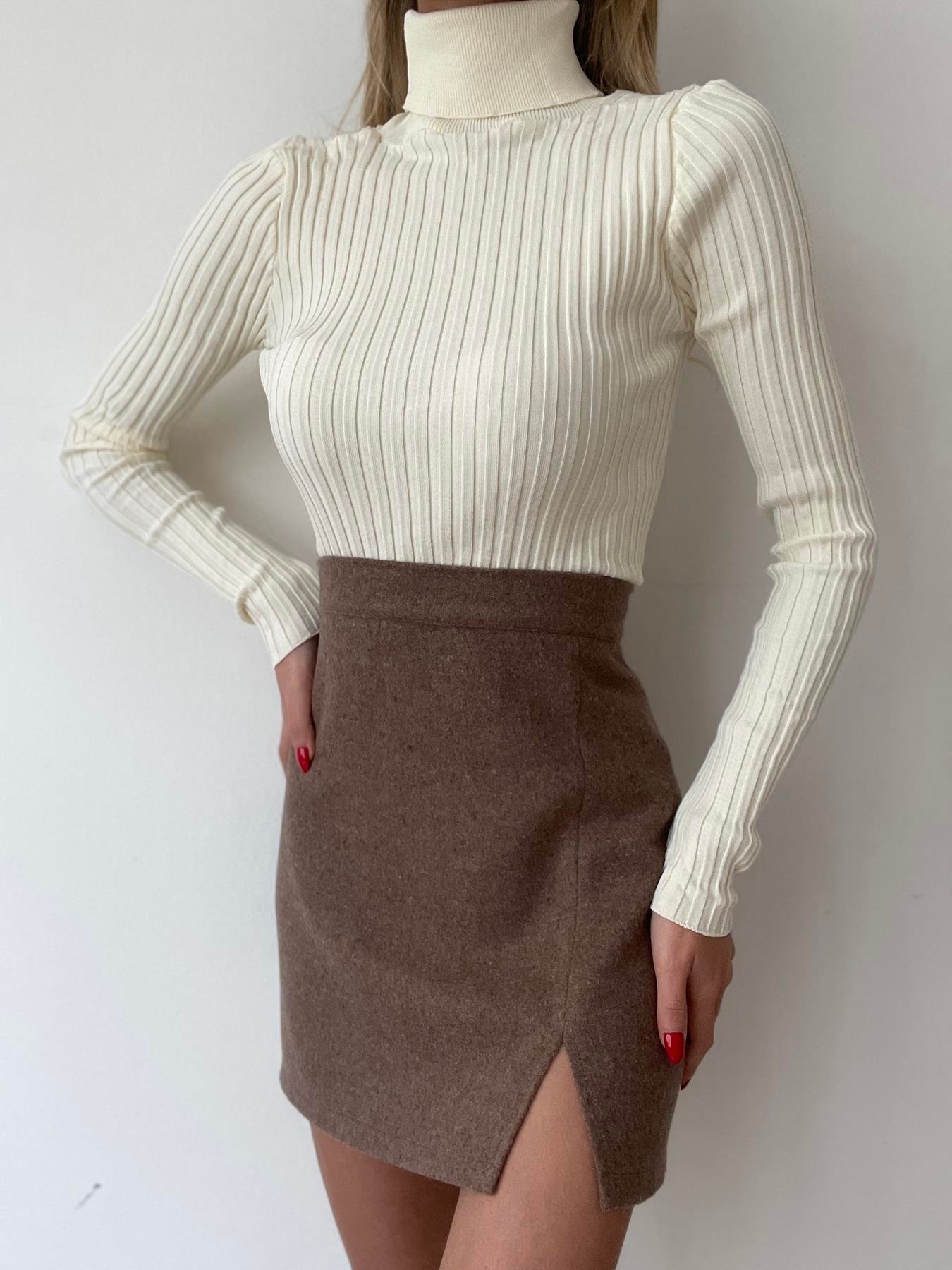 Yırtmaçlı Mini Kaşe Etek VİZON