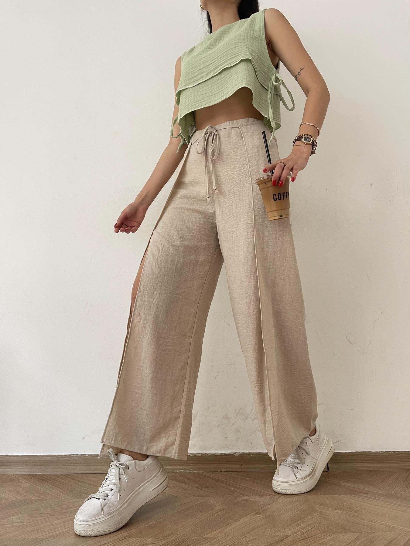 Yırtmaçlı Pantolon TAŞ