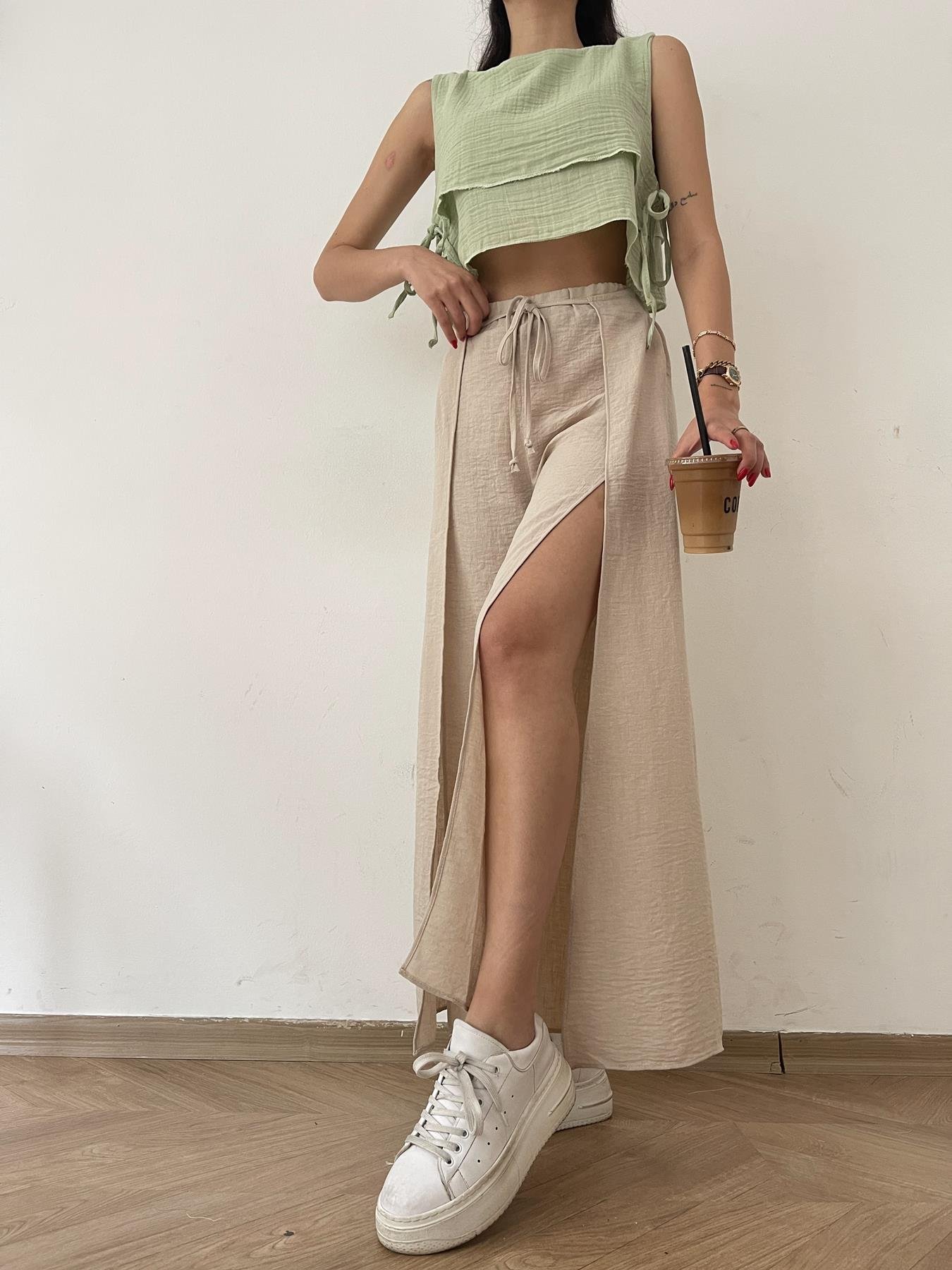 Yırtmaçlı Pantolon TAŞ