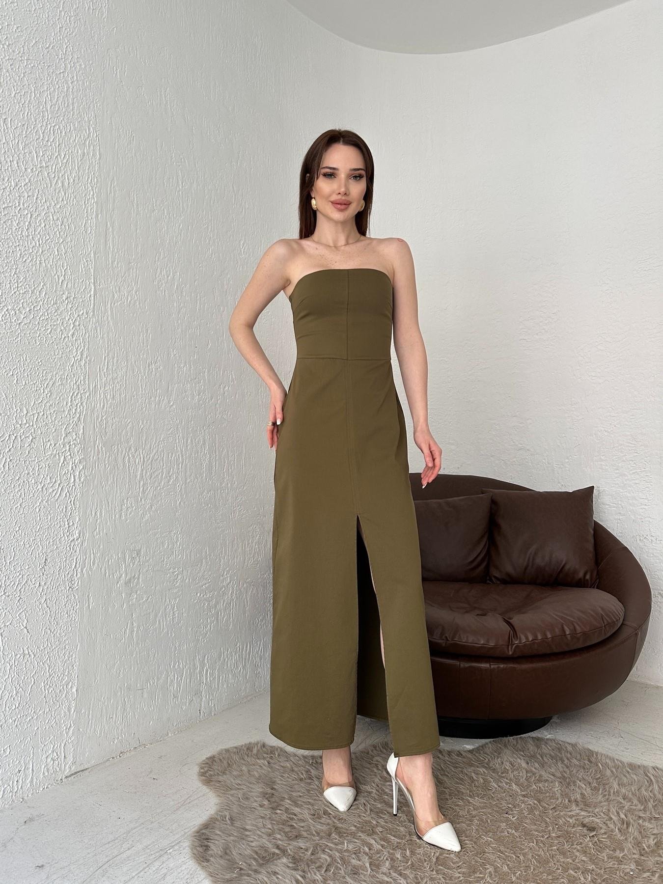 Yırtmaçlı Straplez Elbise HAKİ