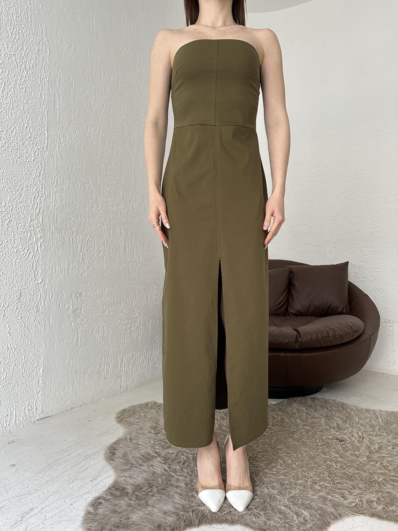 Yırtmaçlı Straplez Elbise HAKİ