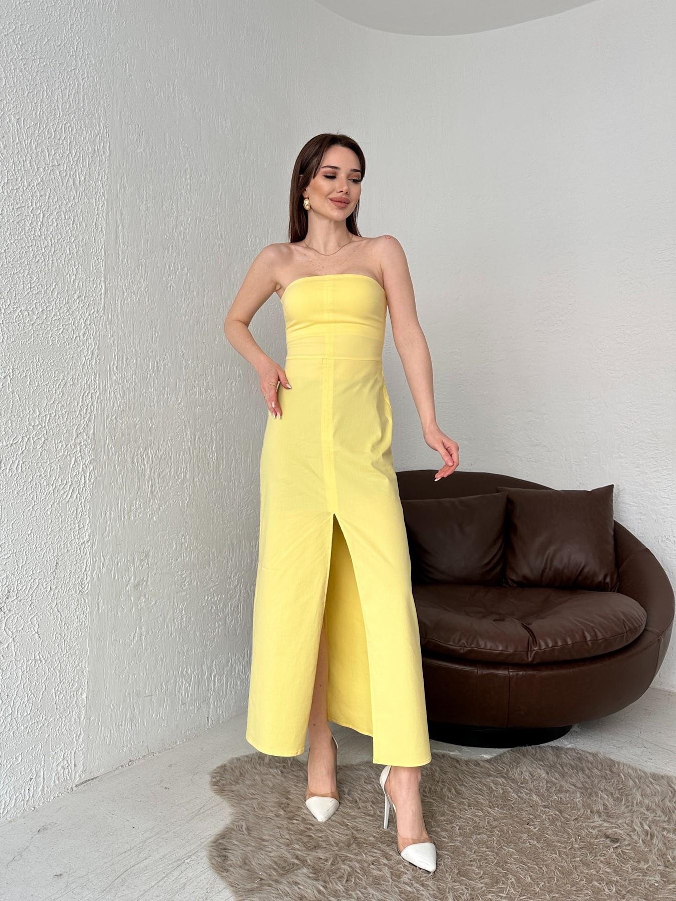 Yırtmaçlı Straplez Elbise SARI