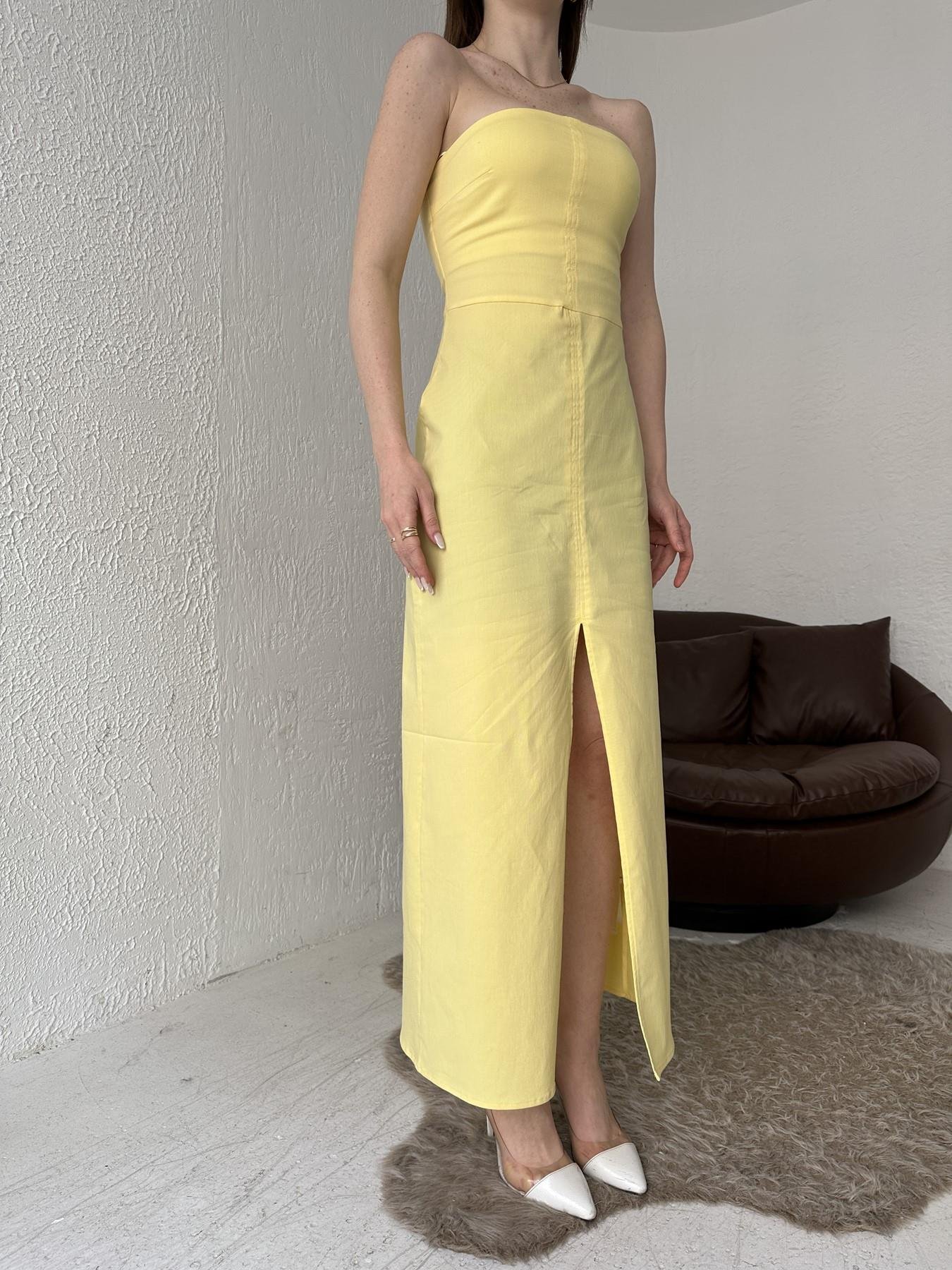 Yırtmaçlı Straplez Elbise SARI