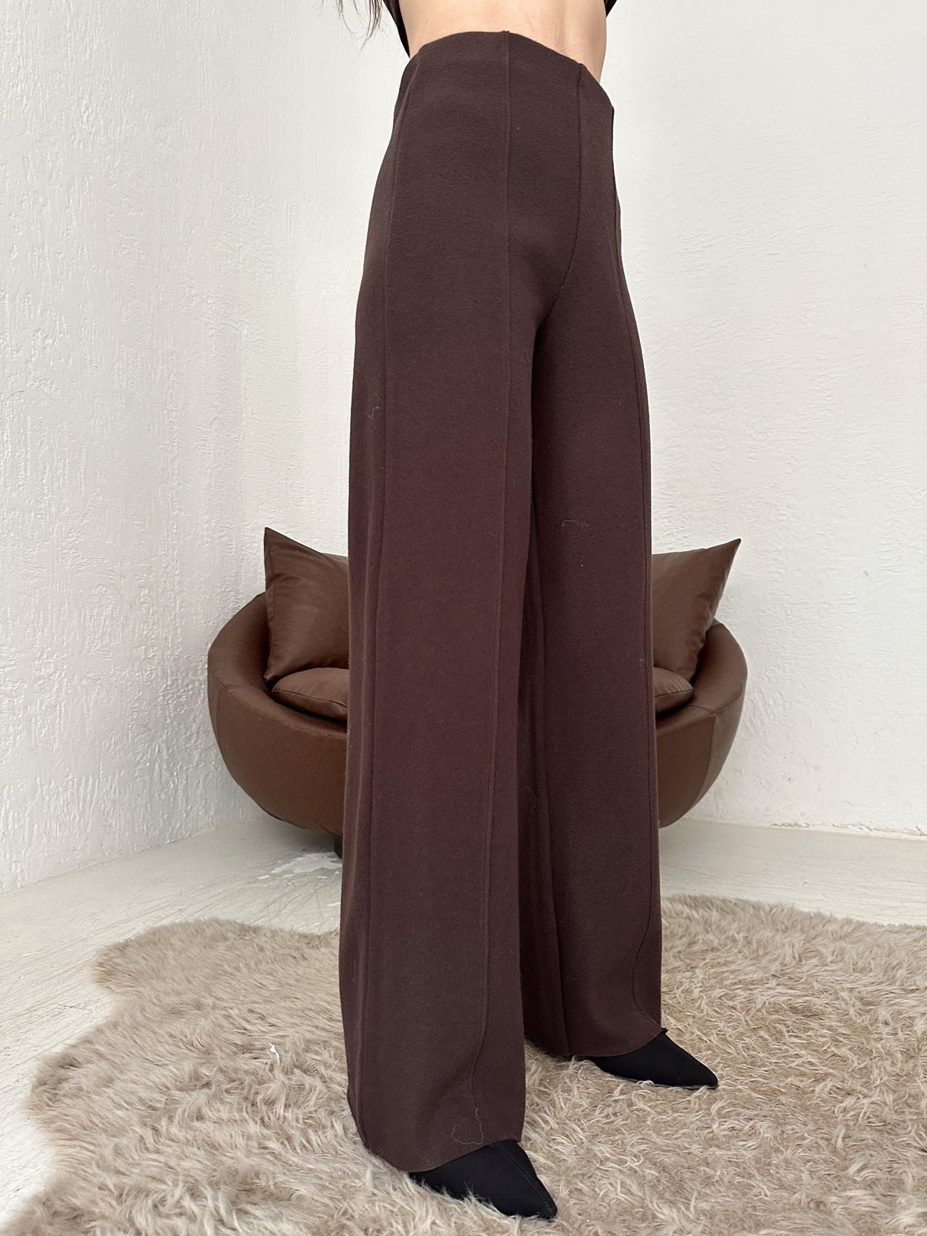 Yüksek Bel Örme Dikişli Pantolon KAHVE