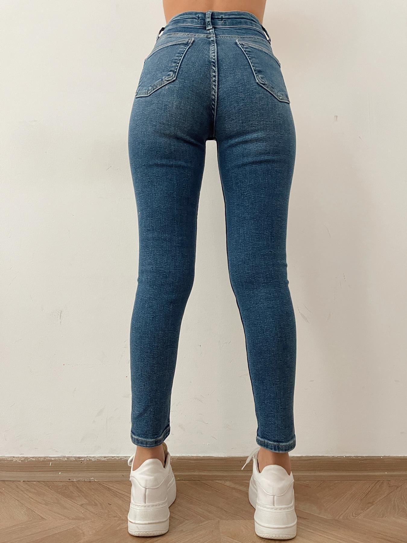 Yüksek Bel Power Likra Jean MAVİ
