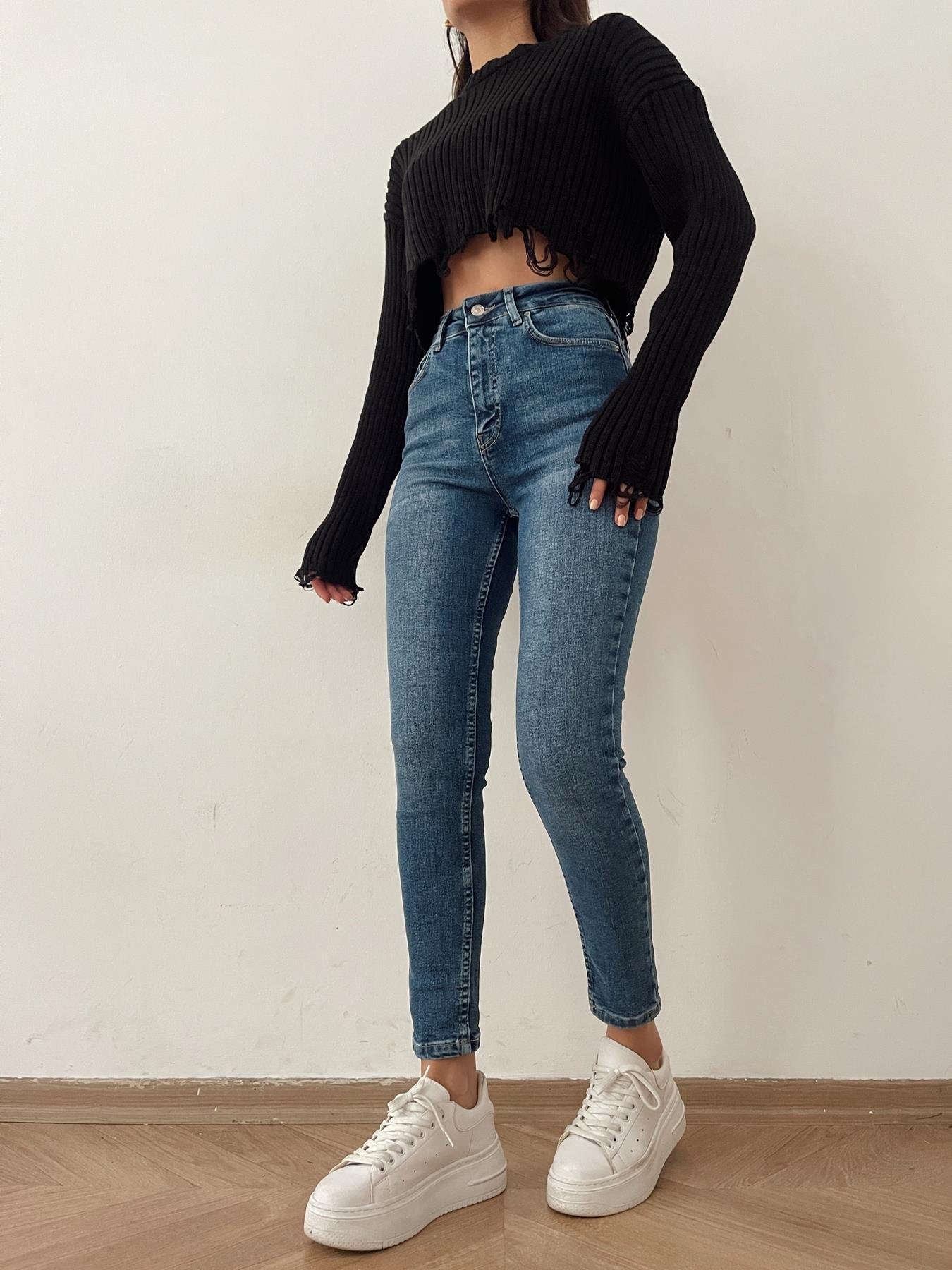 Yüksek Bel Power Likra Jean MAVİ