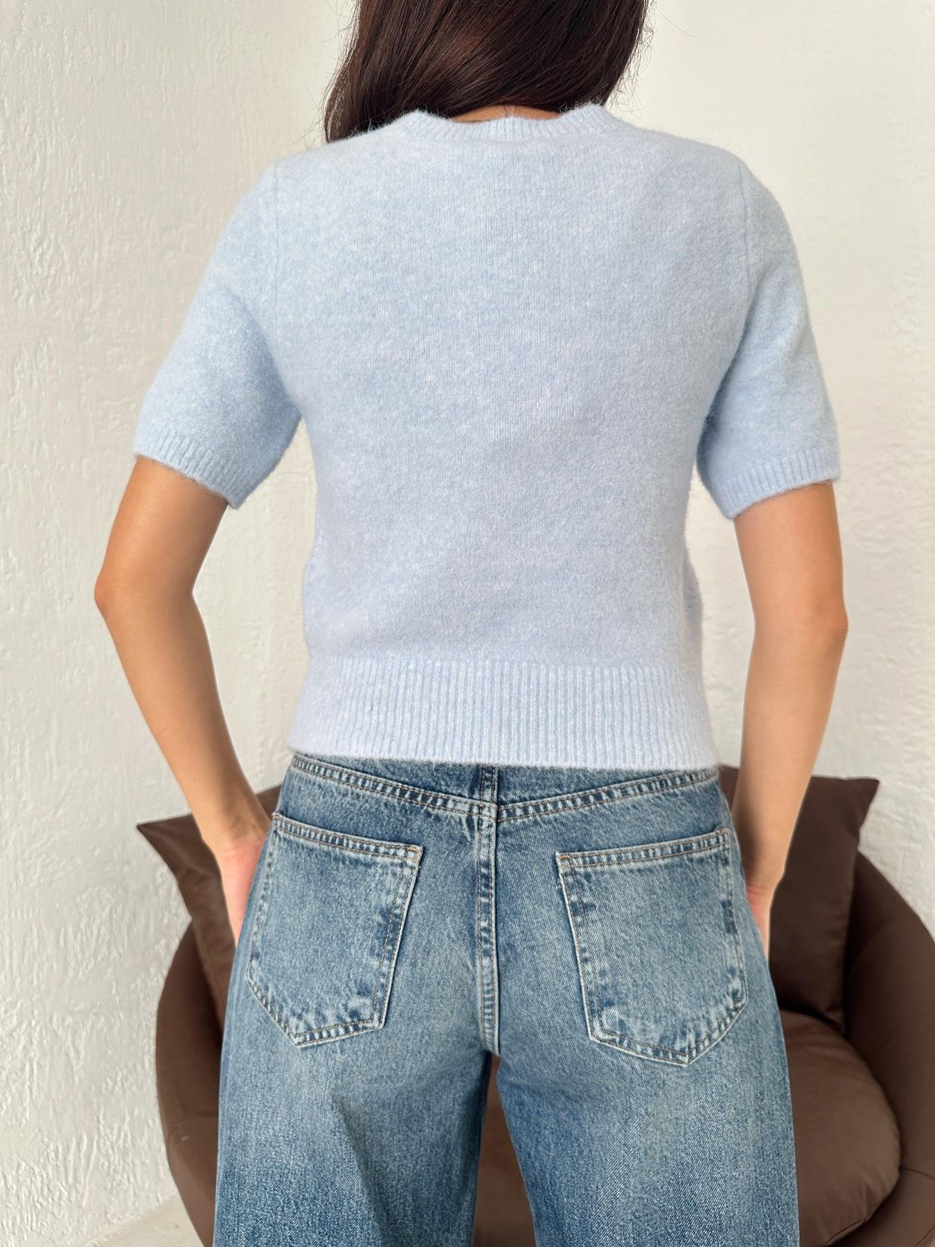 Yumoş Kısa Kol Kazak MAVİ