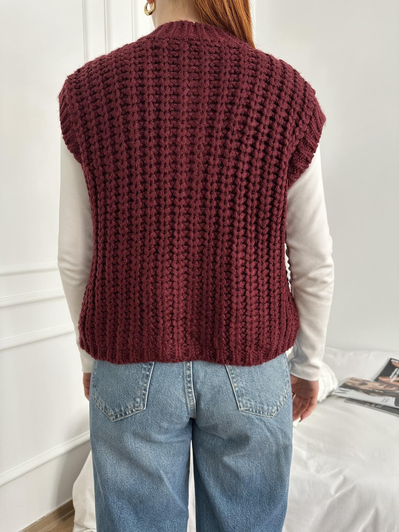 Yumuşak Dokulu Düğme Detay Süveter Bordo