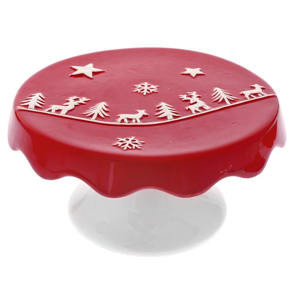1 Adet 16x9cm Seramik Mini Pasta Mum Standı Yılbaşı Kırmızı