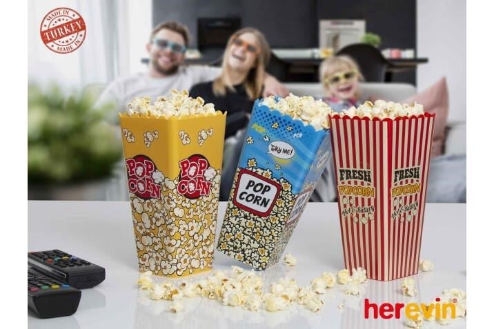 1 Adet Desenli Patlamış Mısır Kutusu Plastik Popcorn